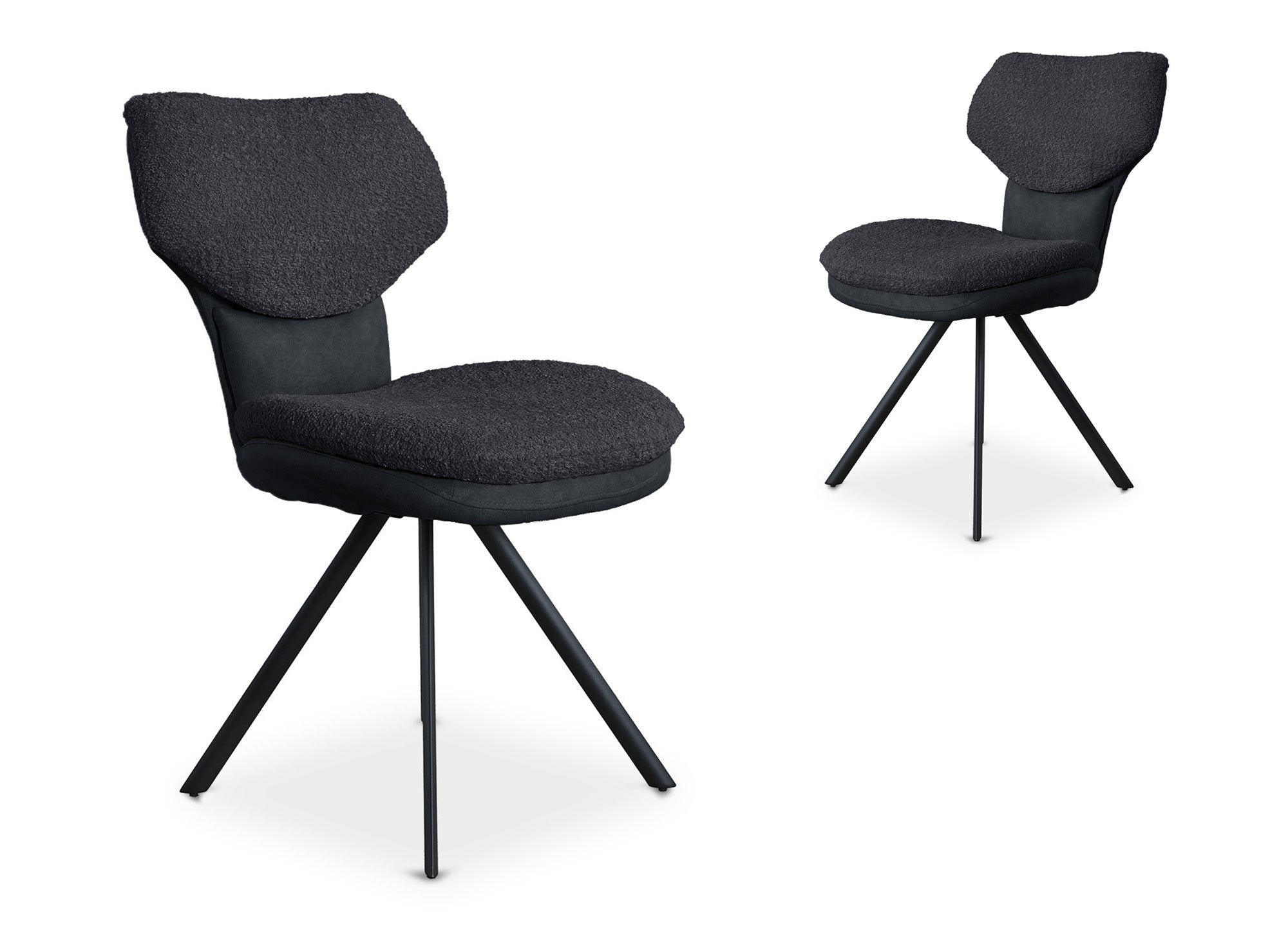 2er Set Designerstühle aus anthrazitgrauem Bouclette-Stoff MILIA