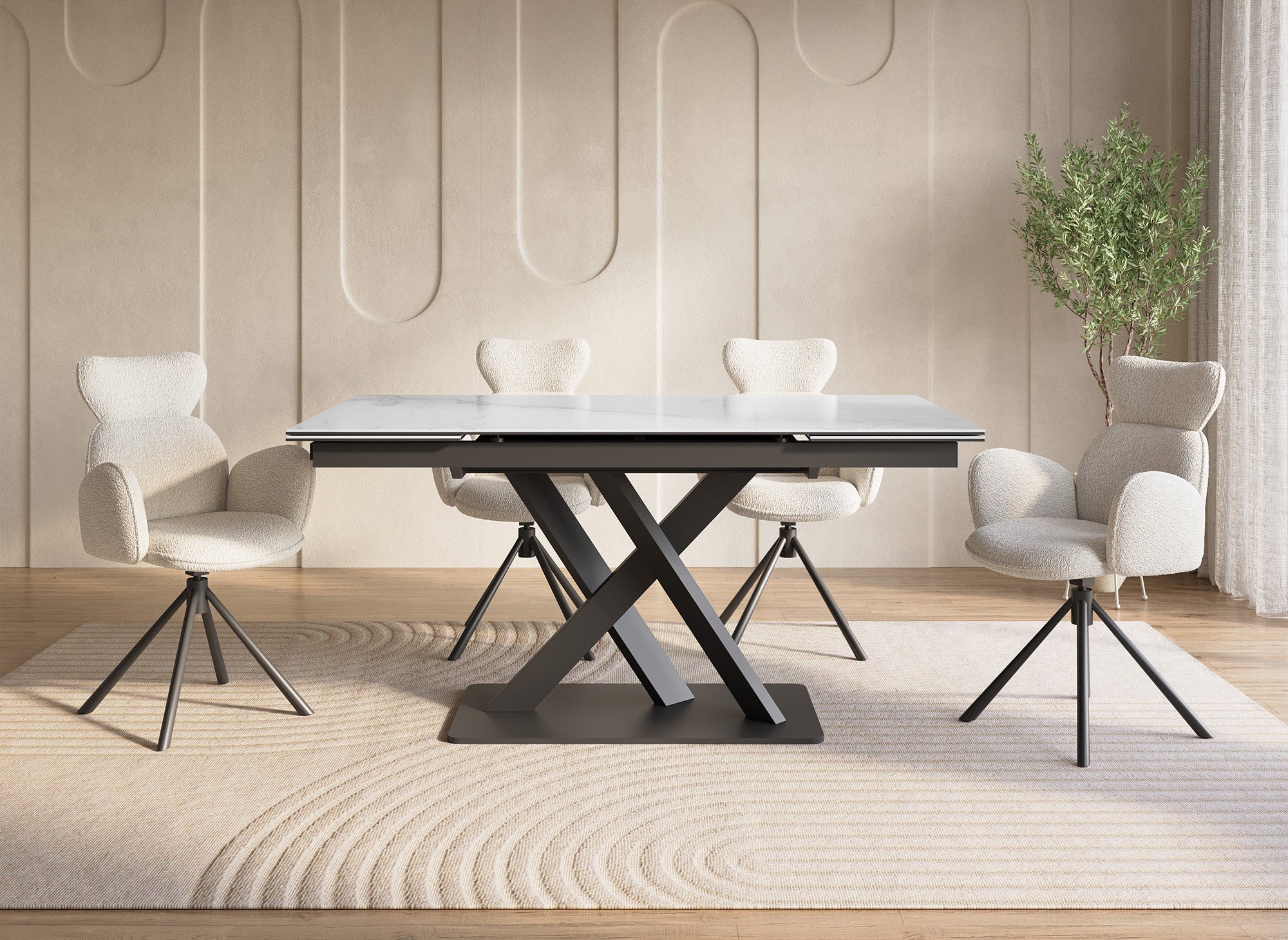 ELEGANCE ausziehbarer weißer Keramik-Esstisch für 6-10 Personen