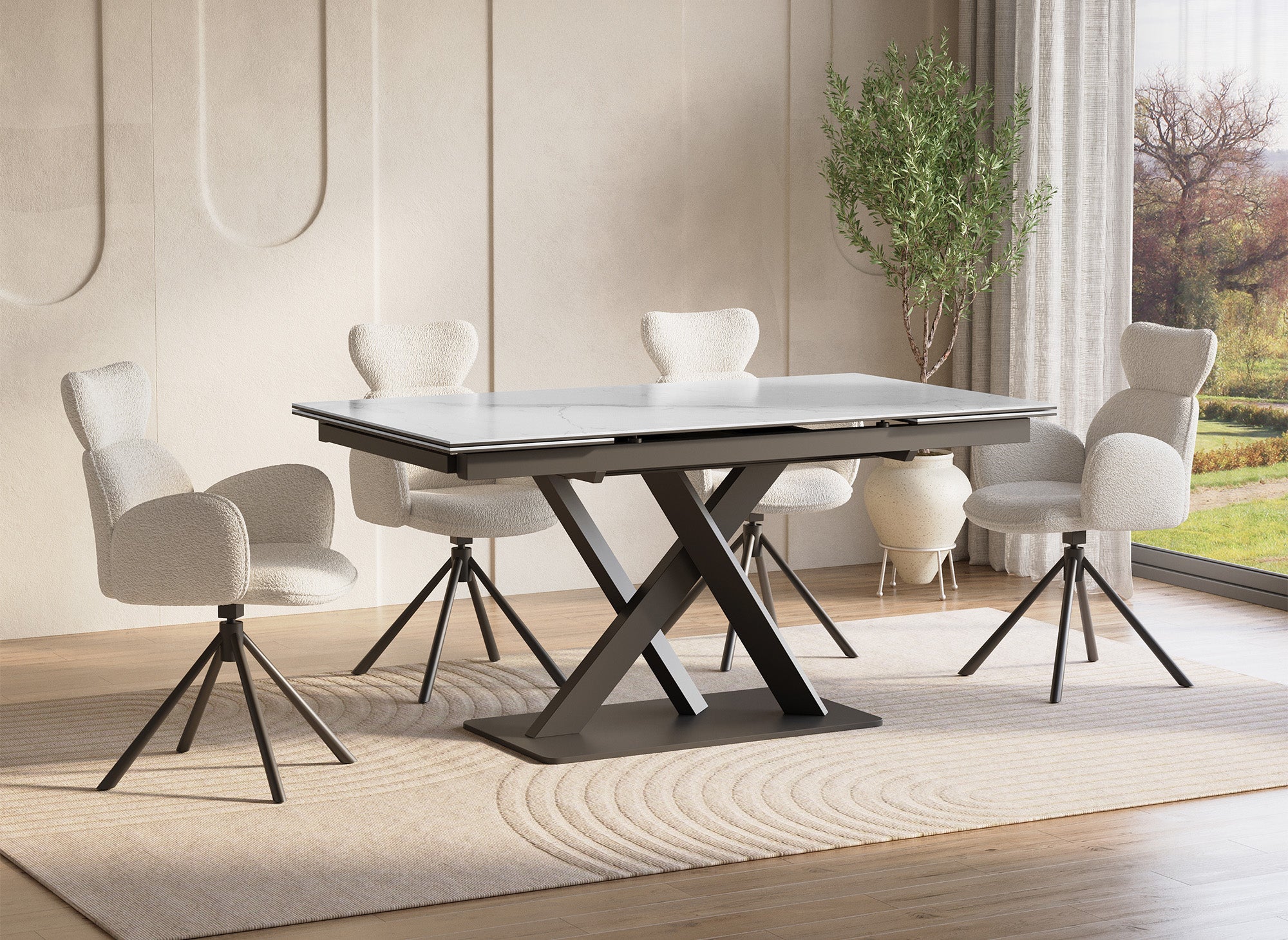 ELEGANCE ausziehbarer weißer Keramik-Esstisch für 6-10 Personen