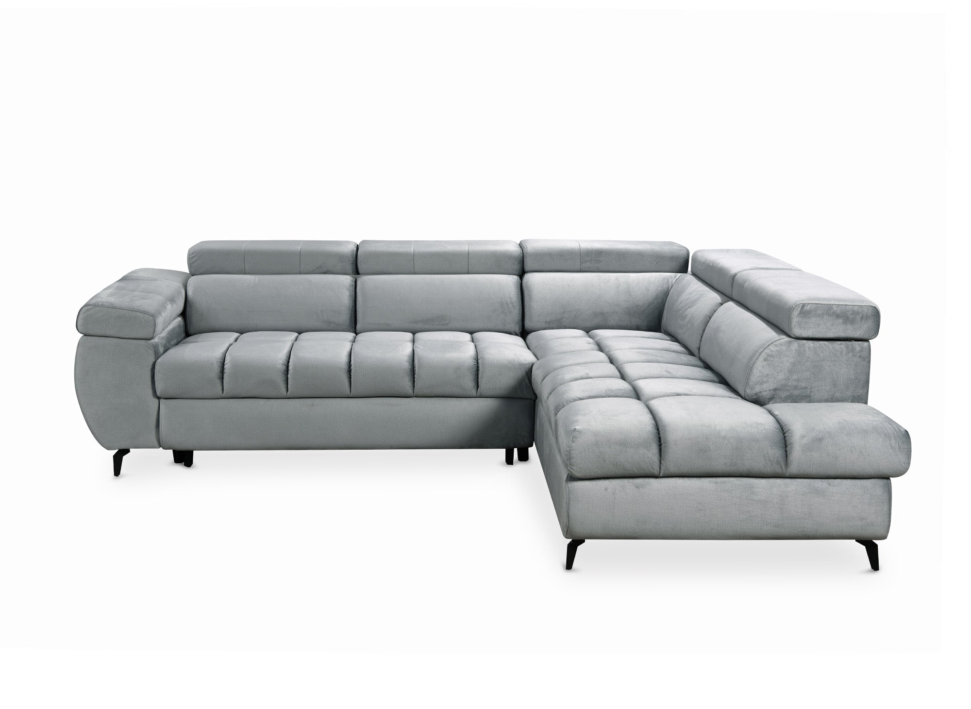 LUCIANO Ecksofa mit grauem Samtbezug und Stauraum - rechtwinklig