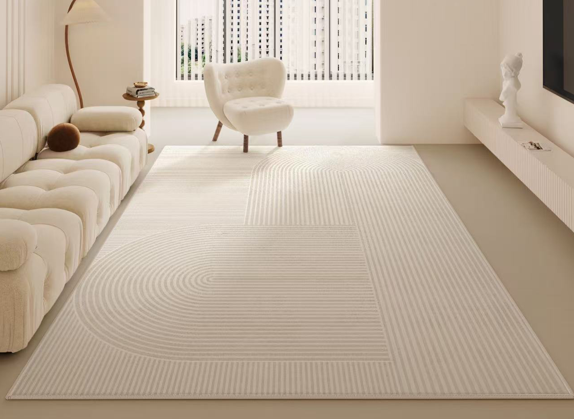 Beigefarbener rechteckiger Teppich mit abstraktem Muster 160x230cm LUANE