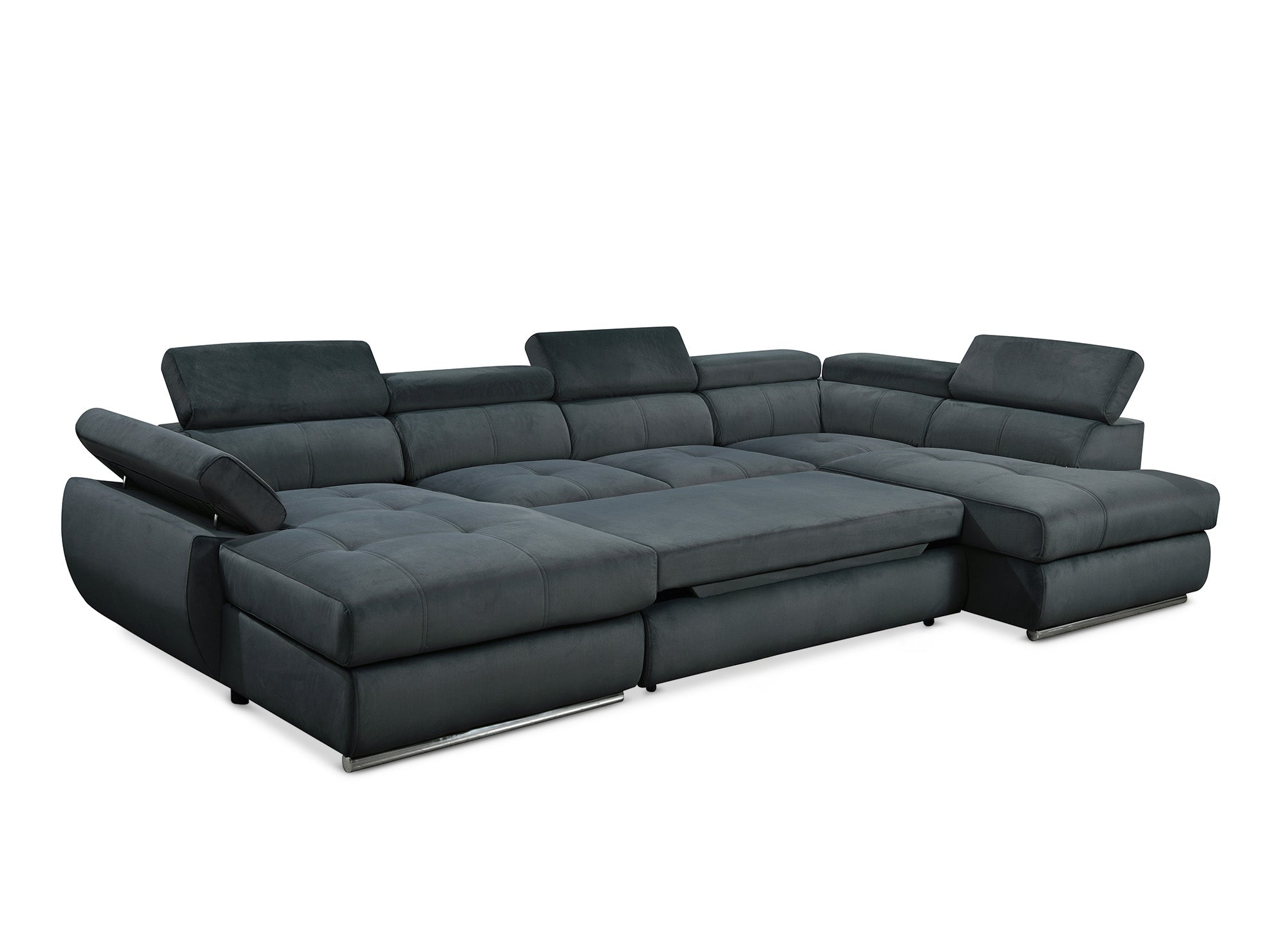 MARIANO Panorama-Sofa mit Stauraum aus grauem Samt – Linke Ecke