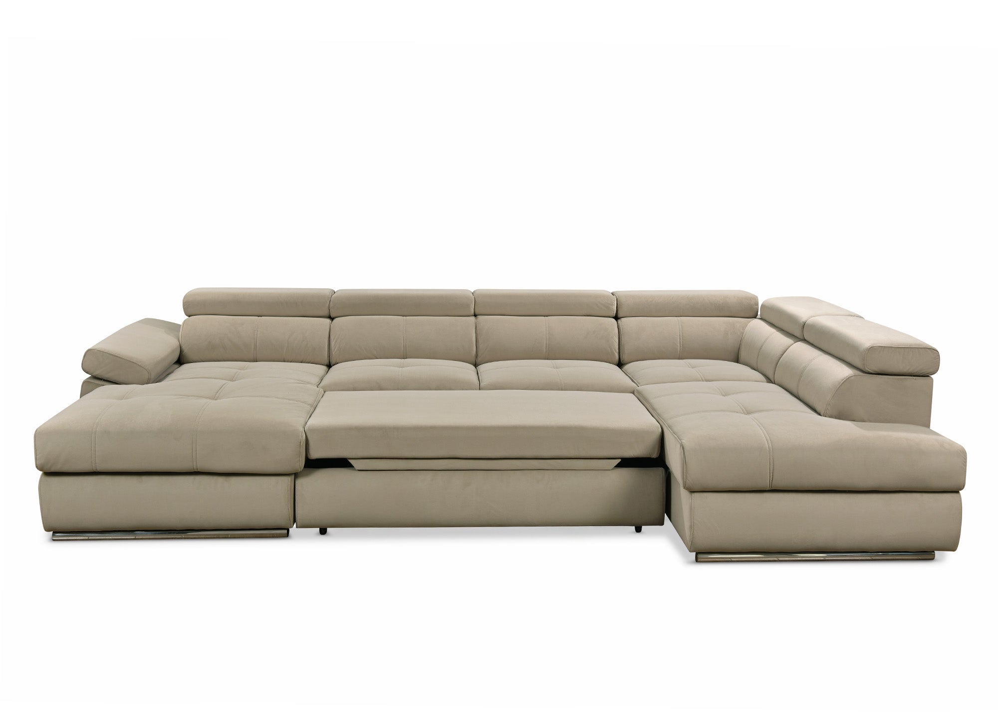 MARIANO Panorama-Sofa mit Stauraum aus taupefarbenem Samt – Linke Ecke