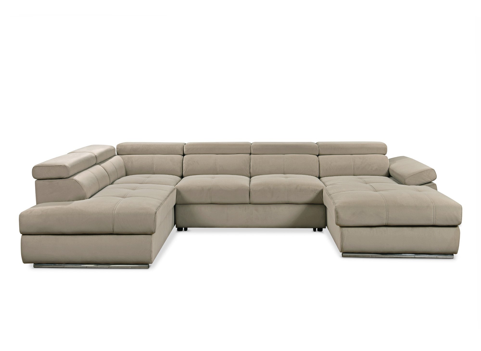 MARIANO Panorama-Sofa mit Stauraum aus taupefarbenem Samt – rechtwinklig