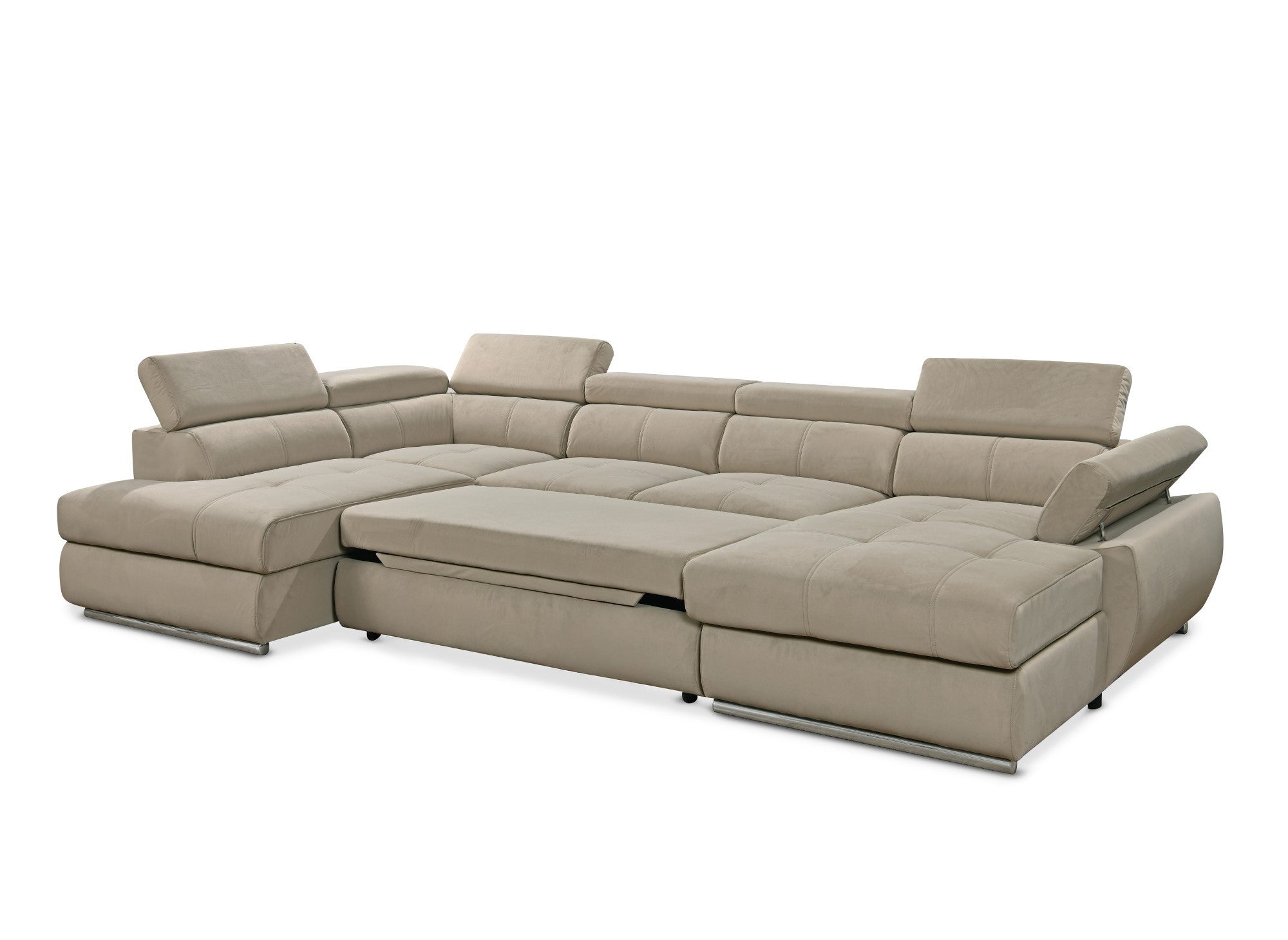 MARIANO Panorama-Sofa mit Stauraum aus taupefarbenem Samt – rechtwinklig