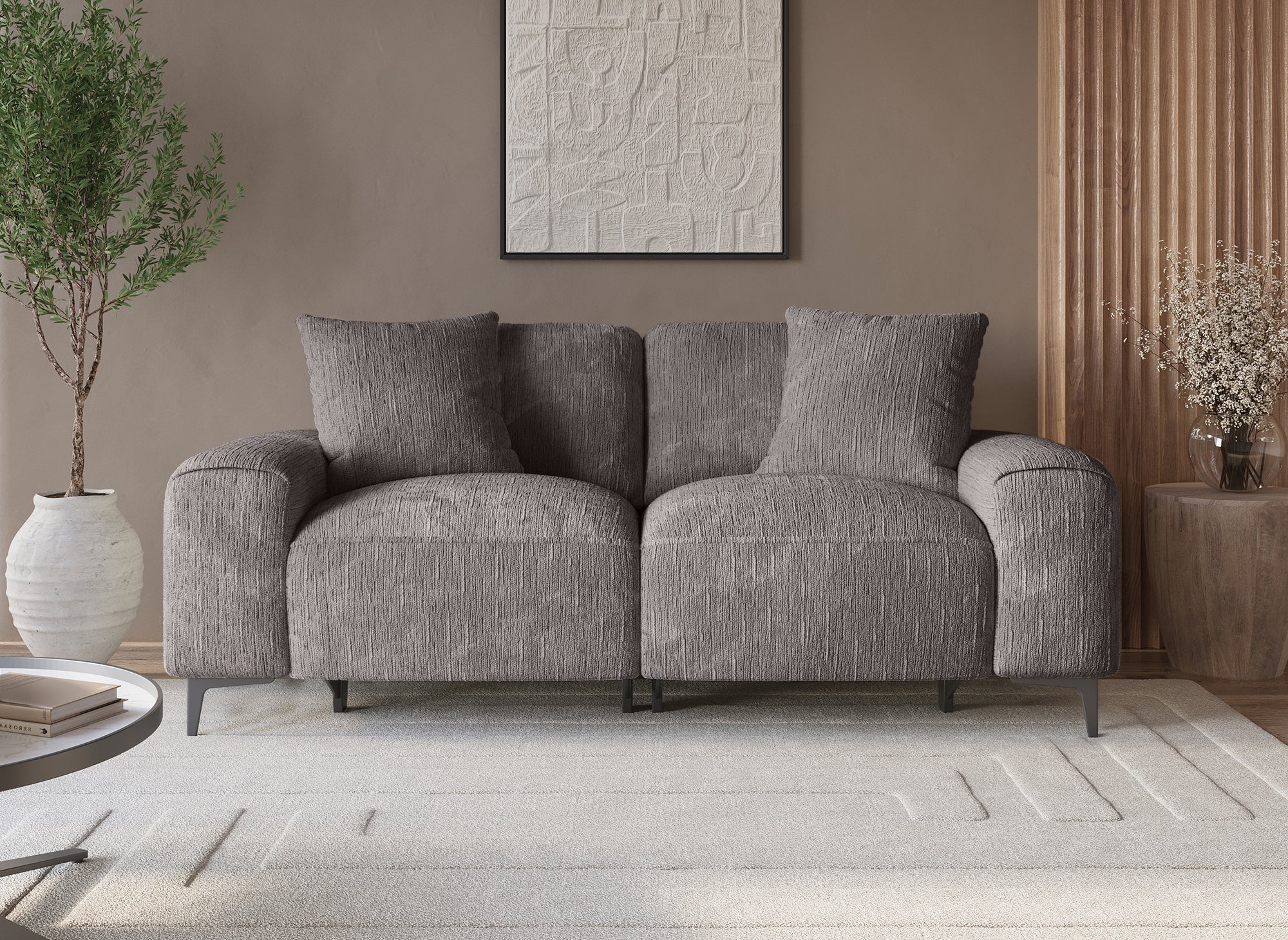 Elektrisches 3-Sitzer-Relaxsofa HELOISE aus dunkelgrau meliertem Samt