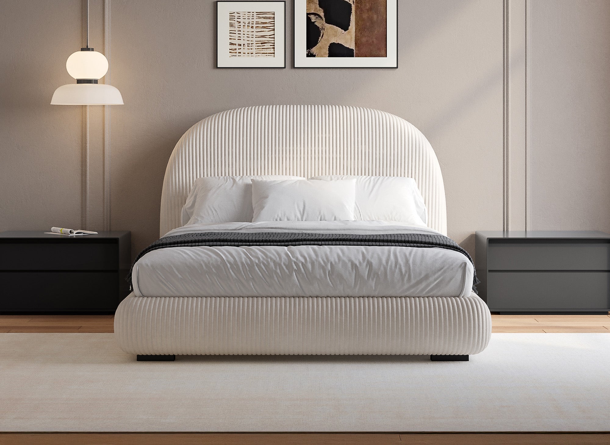 Dickes beiges Cord-Doppelbett 160x200cm COSY