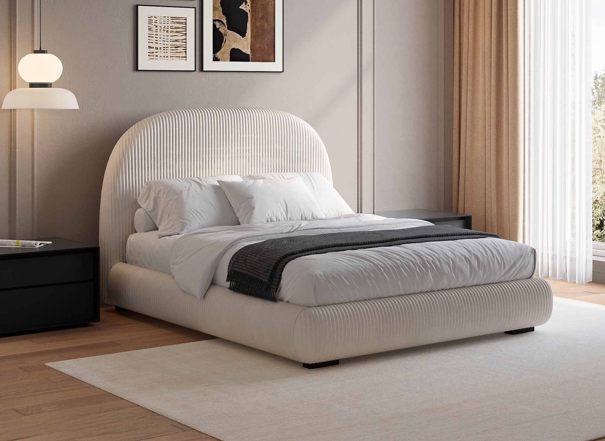 Dickes beiges Cord-Doppelbett 160x200cm COSY