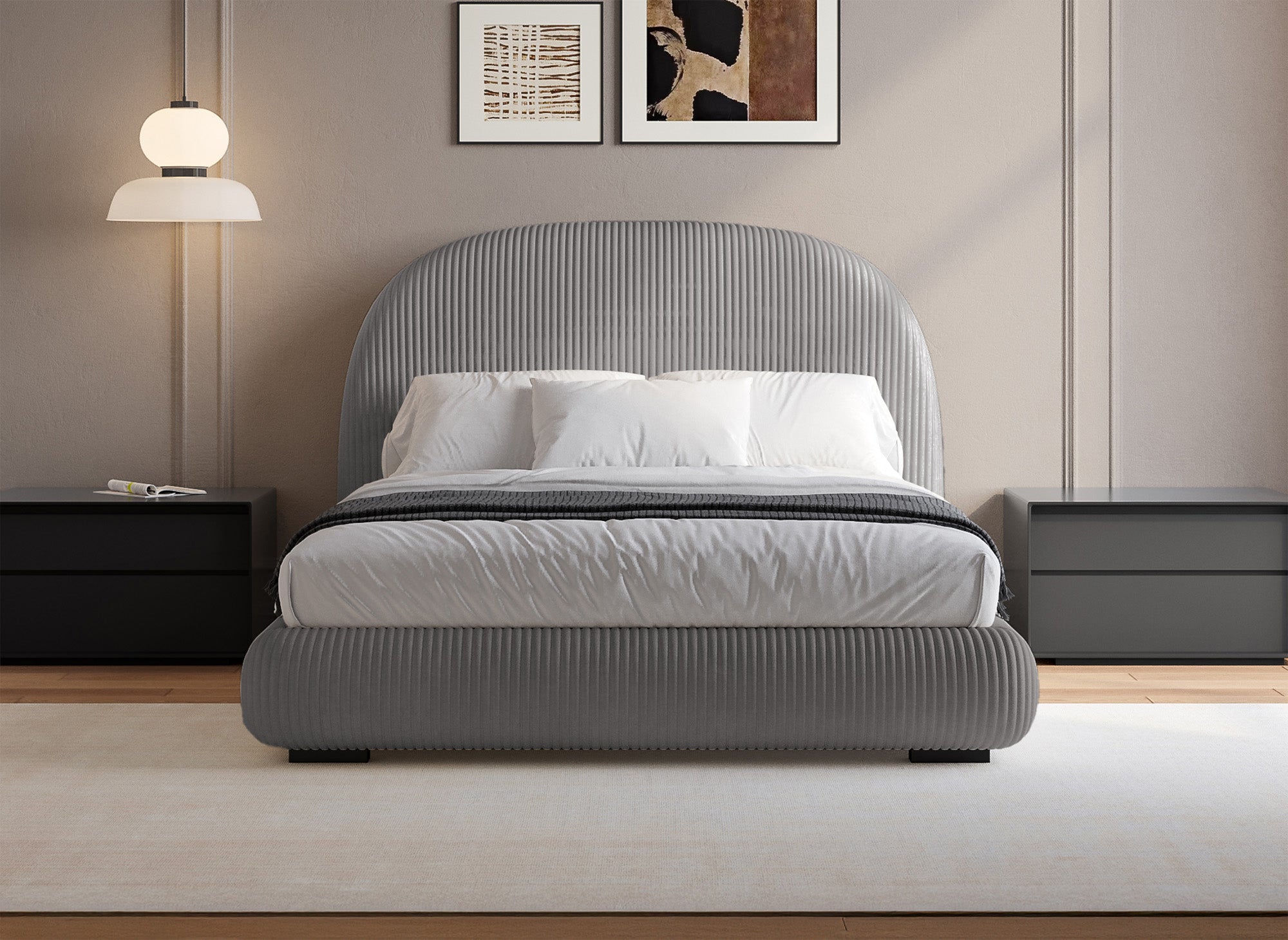 Dickes graues Cord-Doppelbett 160x200cm COSY