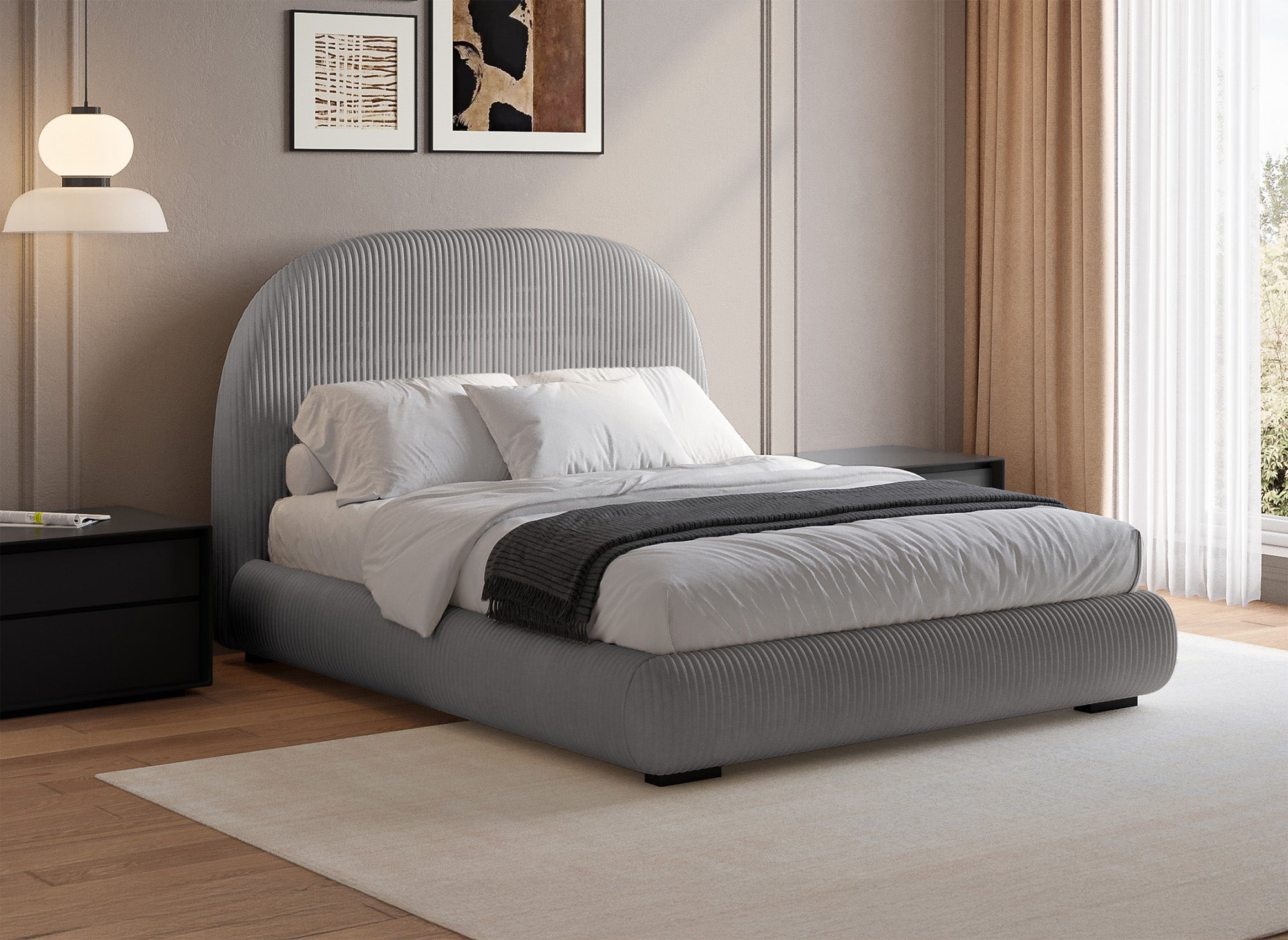 Dickes graues Cord-Doppelbett 160x200cm COSY