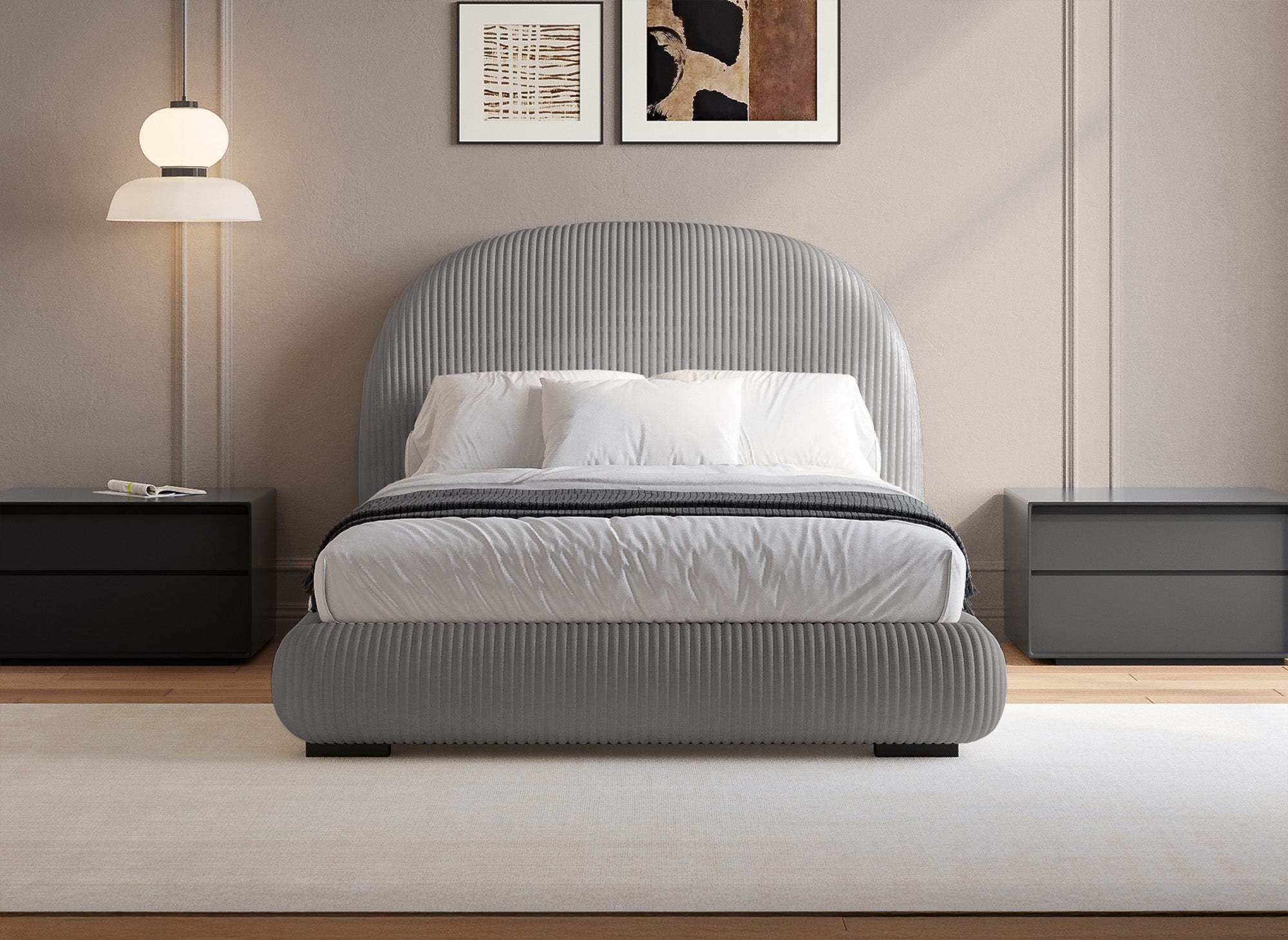 Dickes graues Cord-Doppelbett 140x190cm COSY