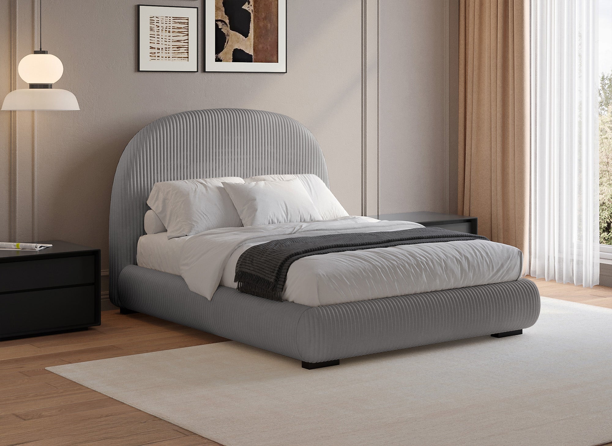 Dickes graues Cord-Doppelbett 140x190cm COSY