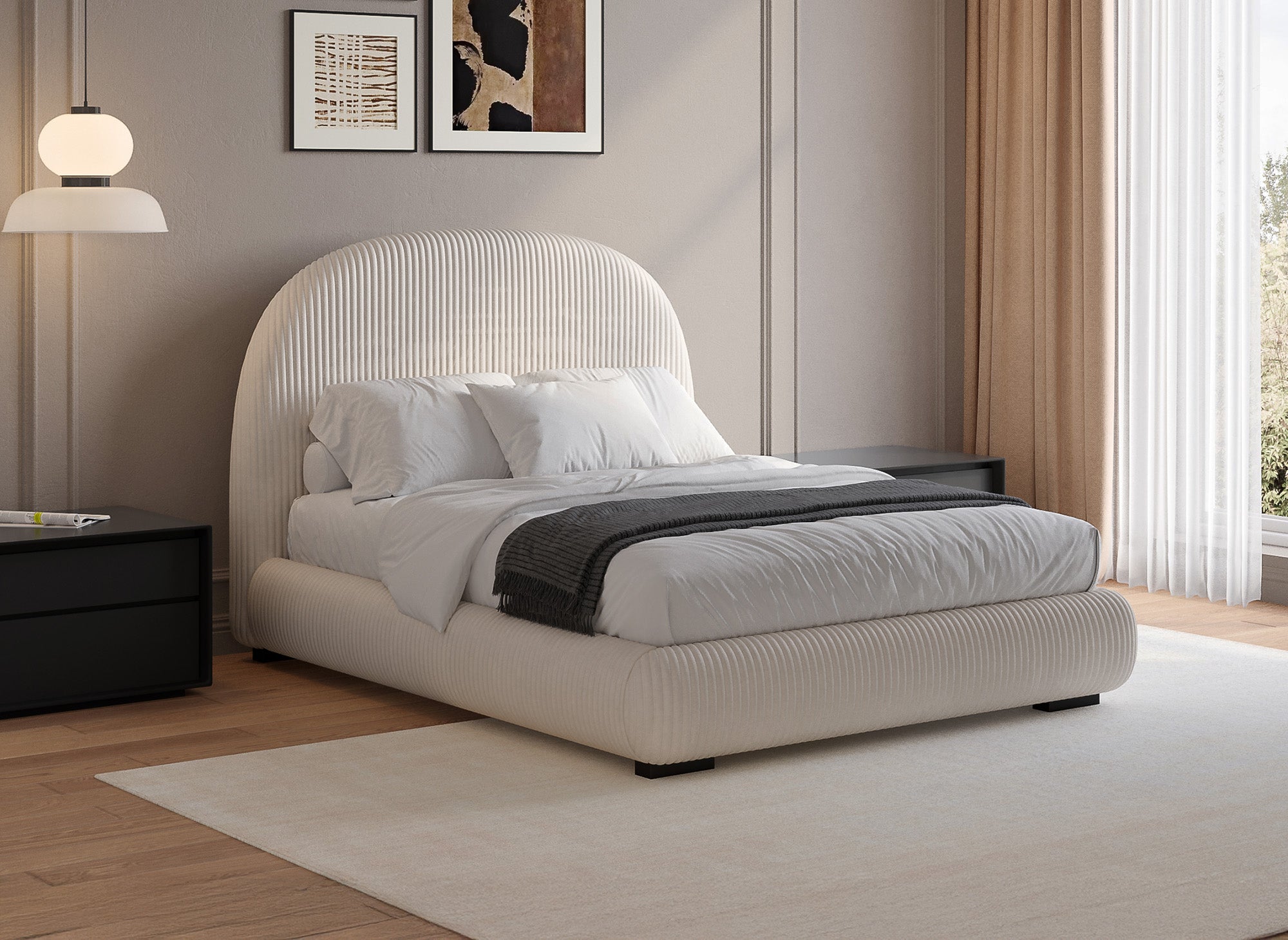 COSY Doppelbett aus dickem Cord in Beige 140x190cm
