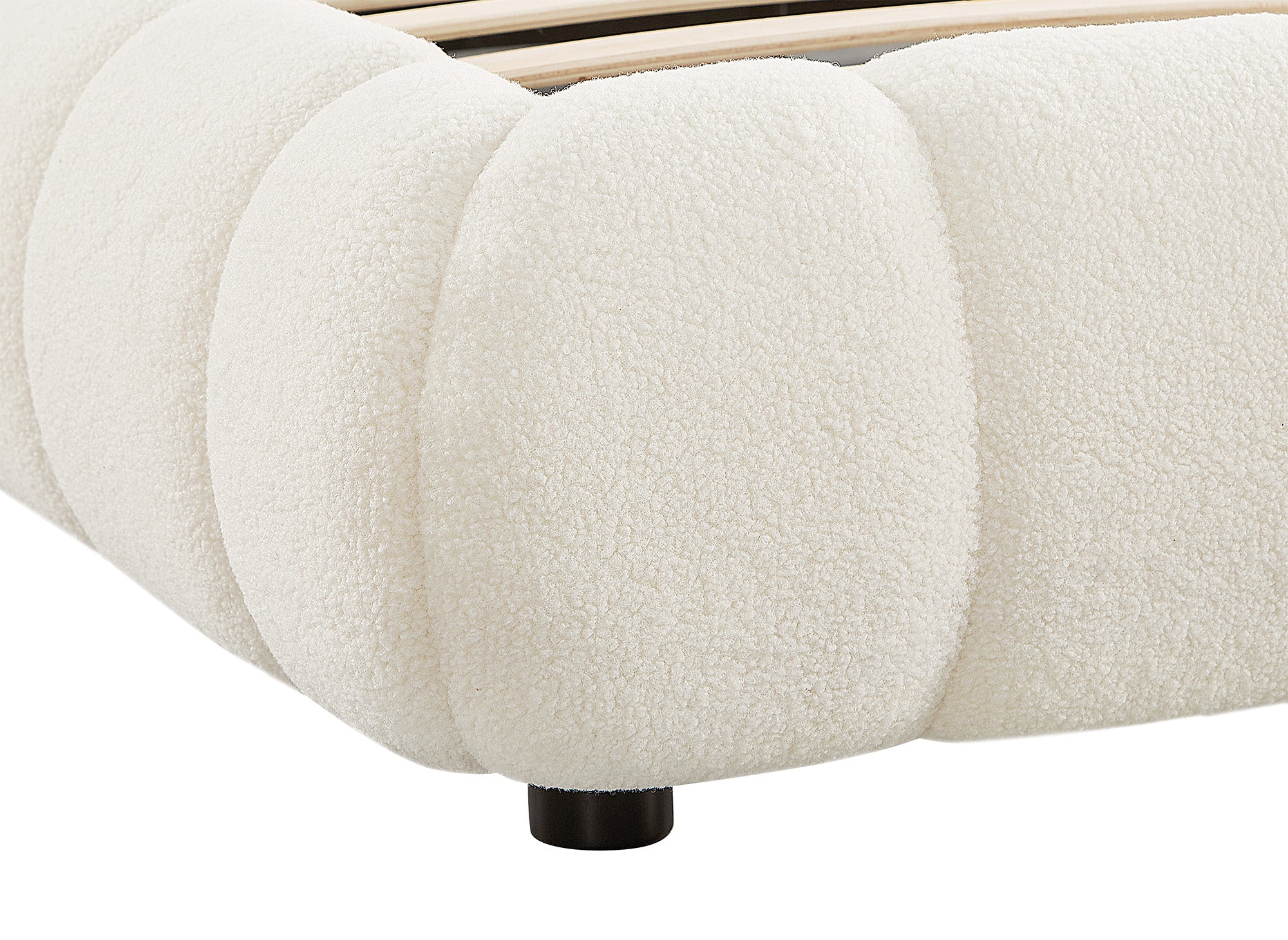 Doppelbett aus ecrufarbenem Bouclé-Stoff 160x200 cm YOURI