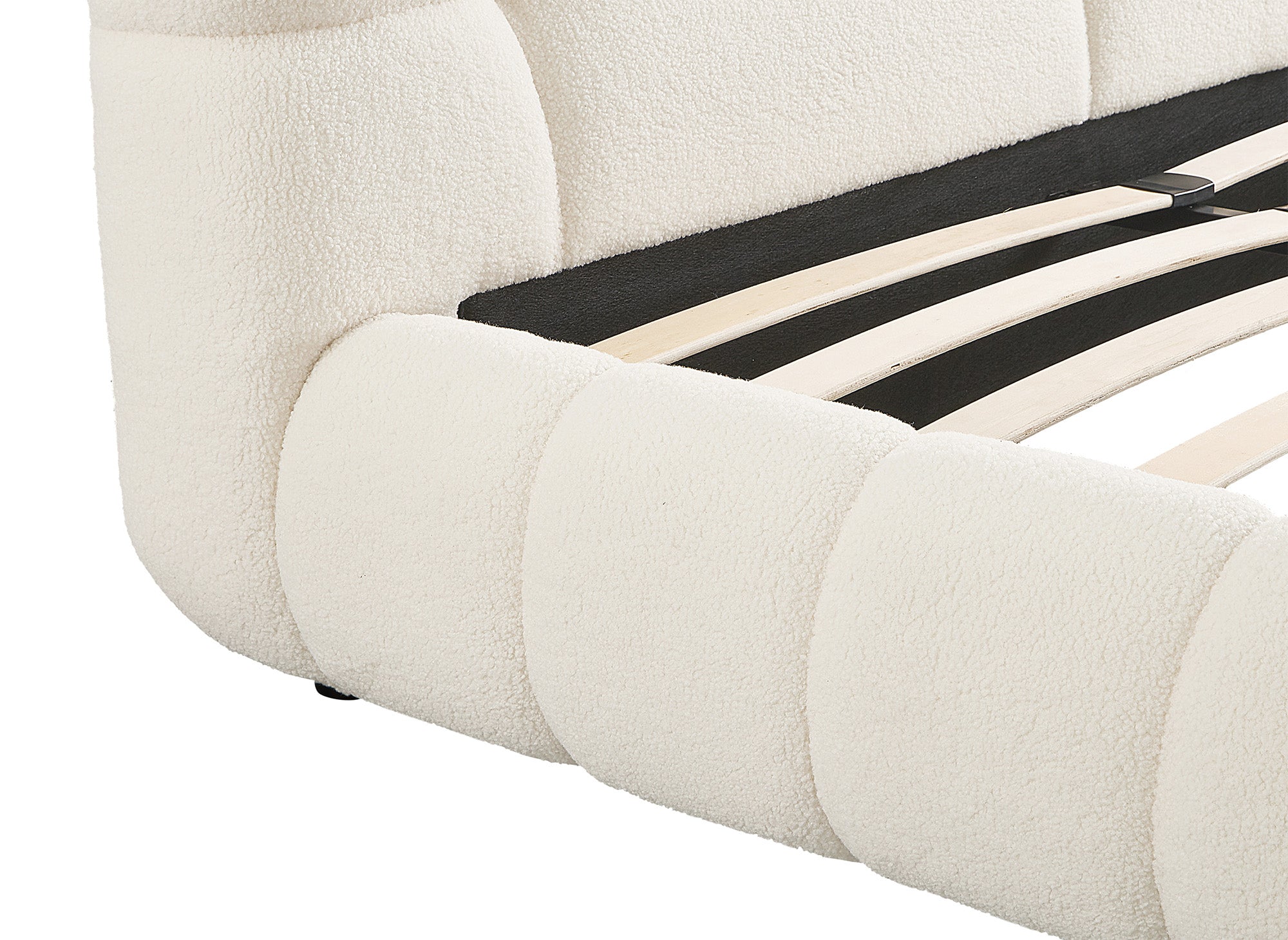 Doppelbett aus ecrufarbenem Bouclé-Stoff 160x200 cm YOURI
