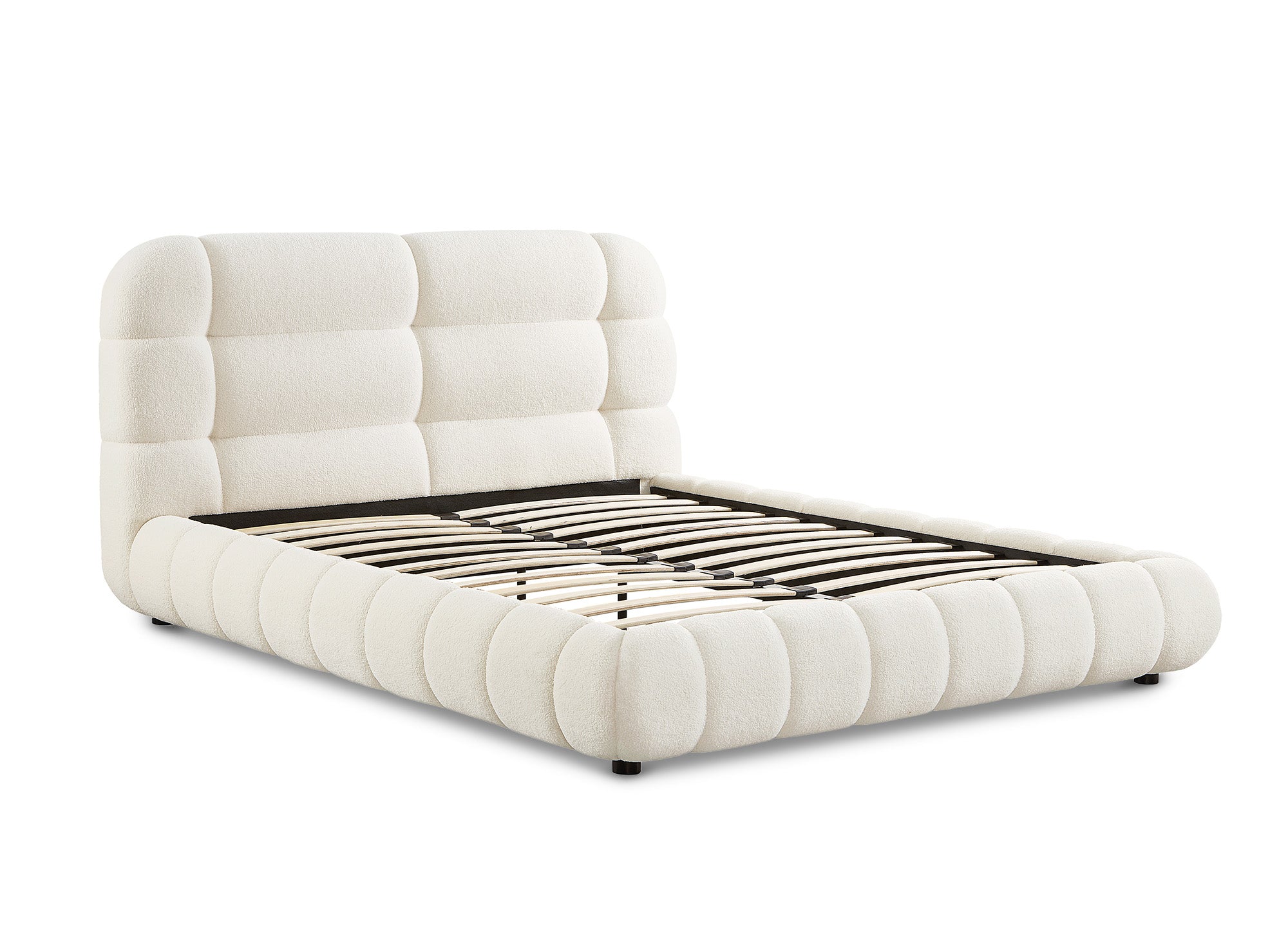 Doppelbett aus ecrufarbenem Bouclé-Stoff 160x200 cm YOURI