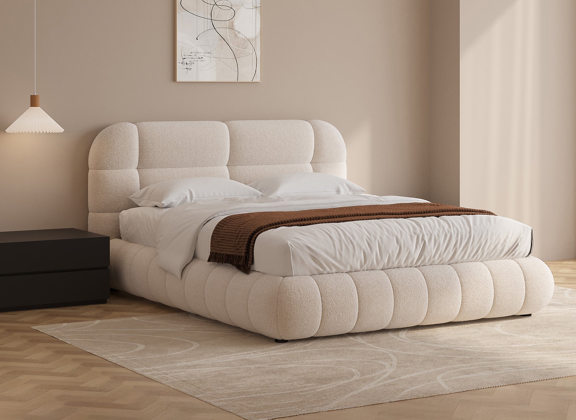 YOURI Bett mit Stauraum aus Frottee, ecru, 140 x 190 cm