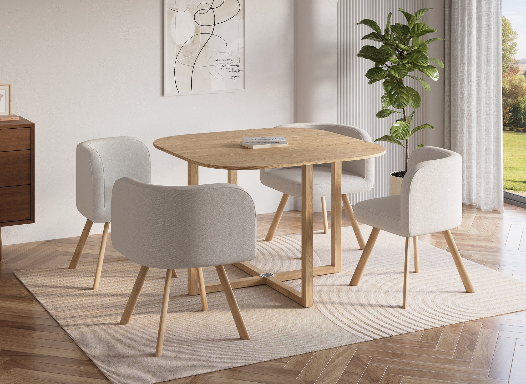 FLEN beigefarbenes Tisch- und 4-Satzstuhl-Set