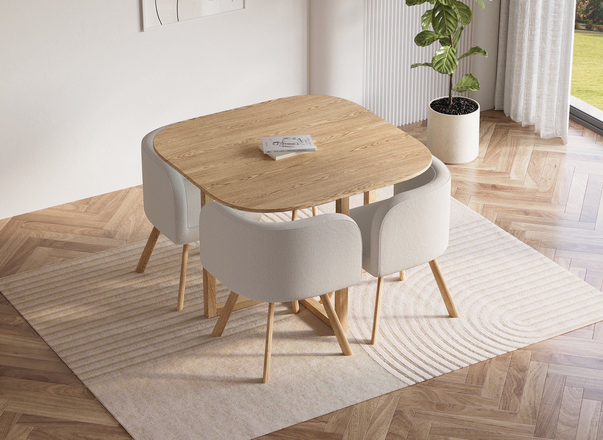 FLEN beigefarbenes Tisch- und 4-Satzstuhl-Set