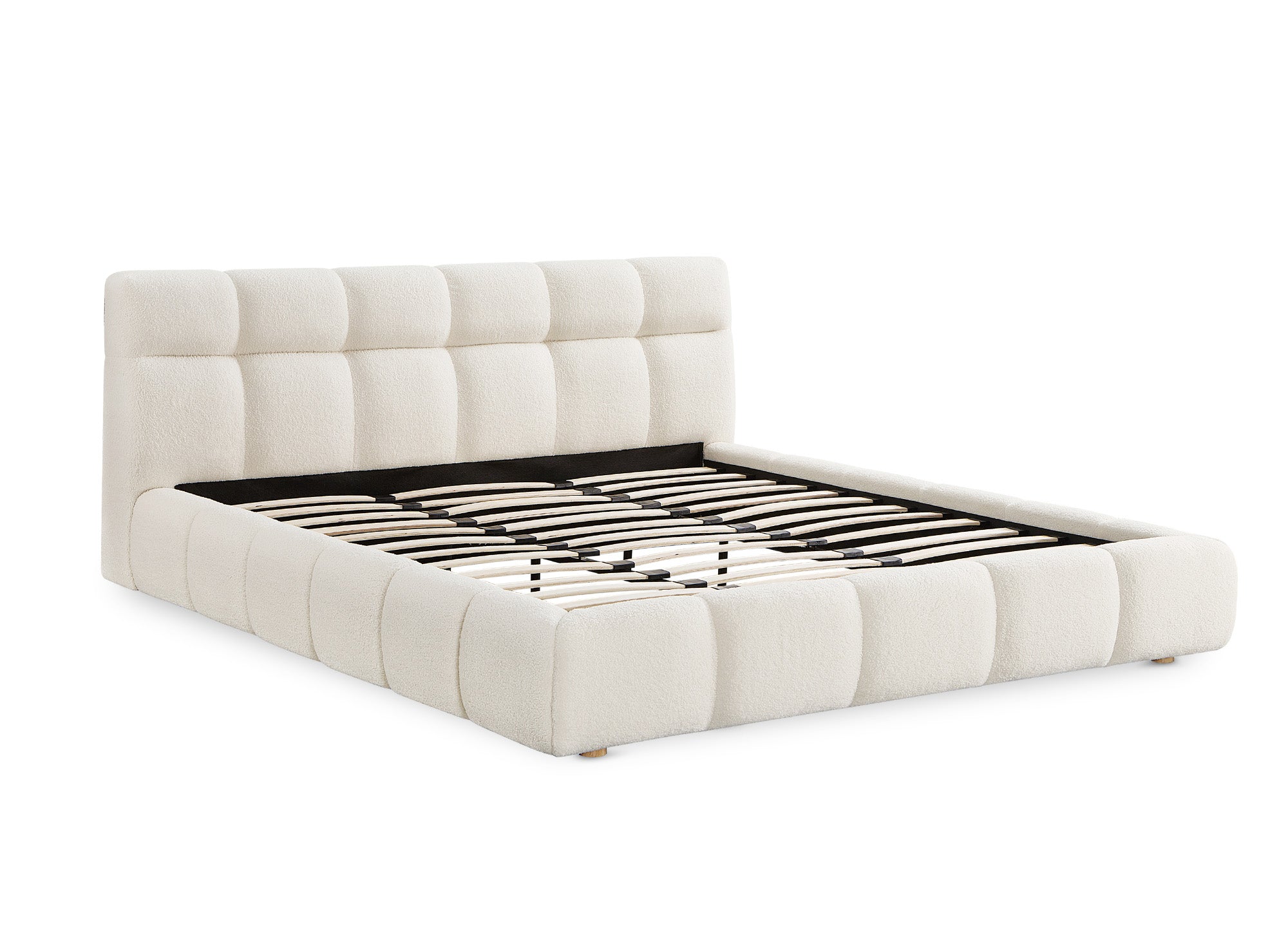 Doppelbett aus ecrufarbenem Bouclé-Stoff 180x200 cm GEORGINA
