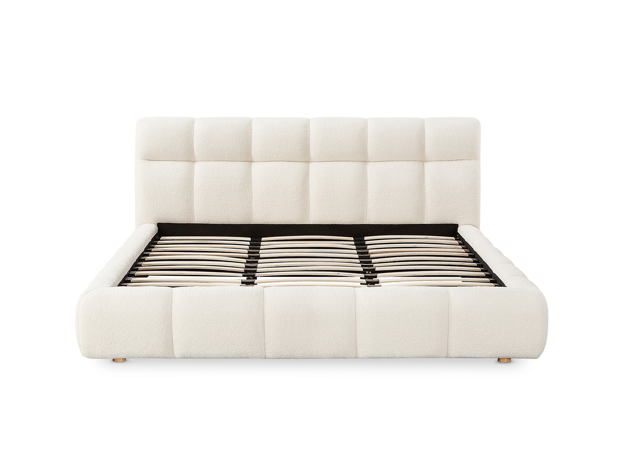 Doppelbett aus ecrufarbenem Bouclé-Stoff 160x200 cm GEORGINA