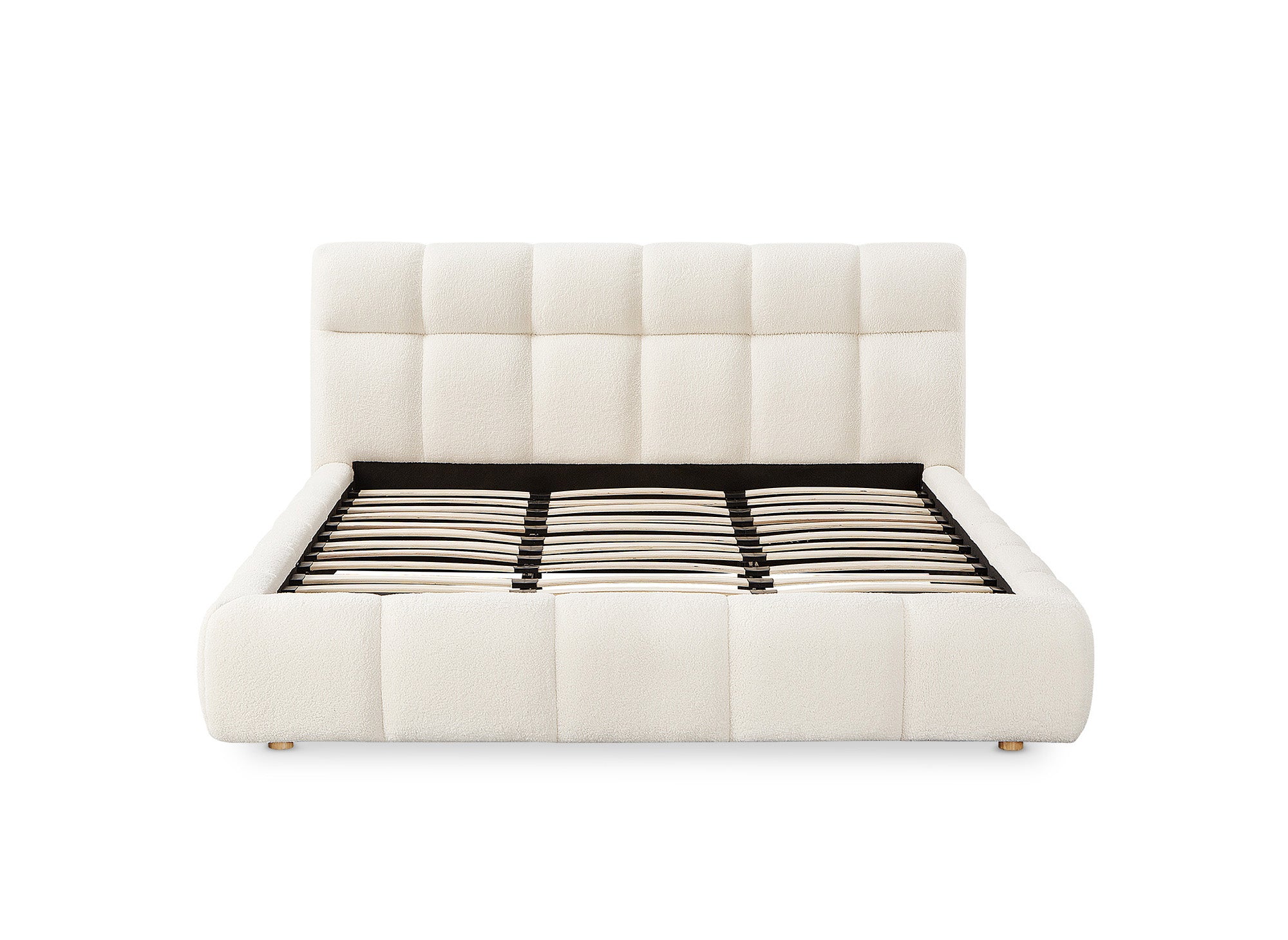 Doppelbett aus ecrufarbenem Bouclé-Stoff 140x190 cm GEORGINA
