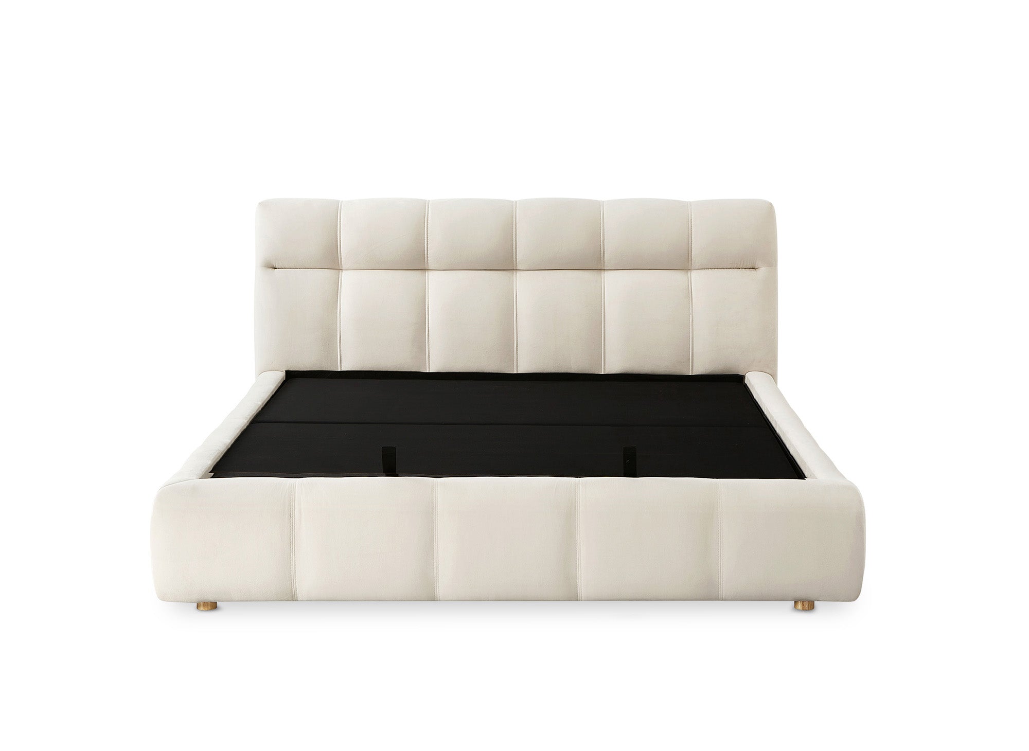 GEORGINA Bett mit Stauraum aus beigefarbenem Samt 140x190 cm