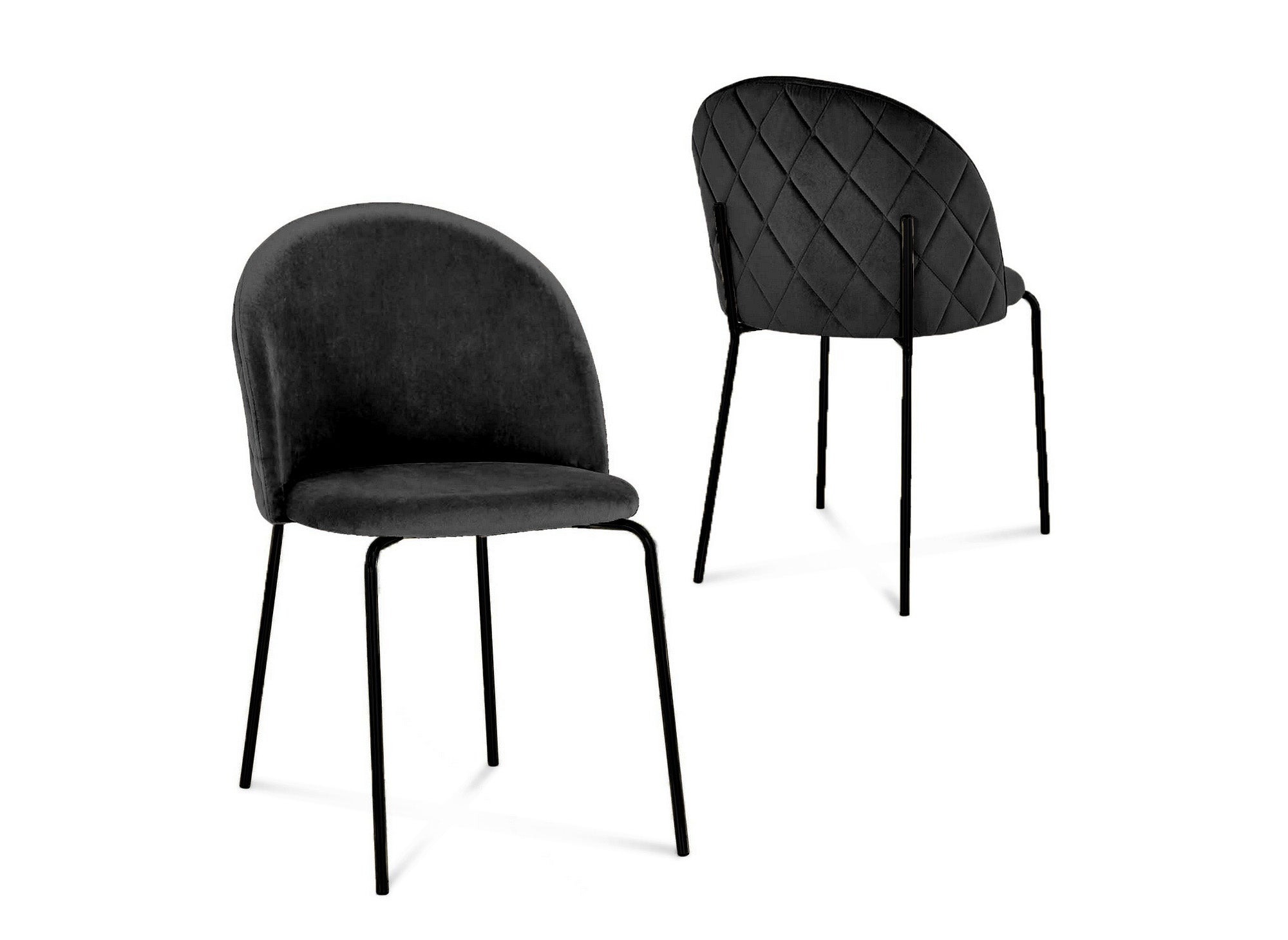 2er Set Designerstühle aus schwarzem Samt mit schwarzen Beinen KENNETH