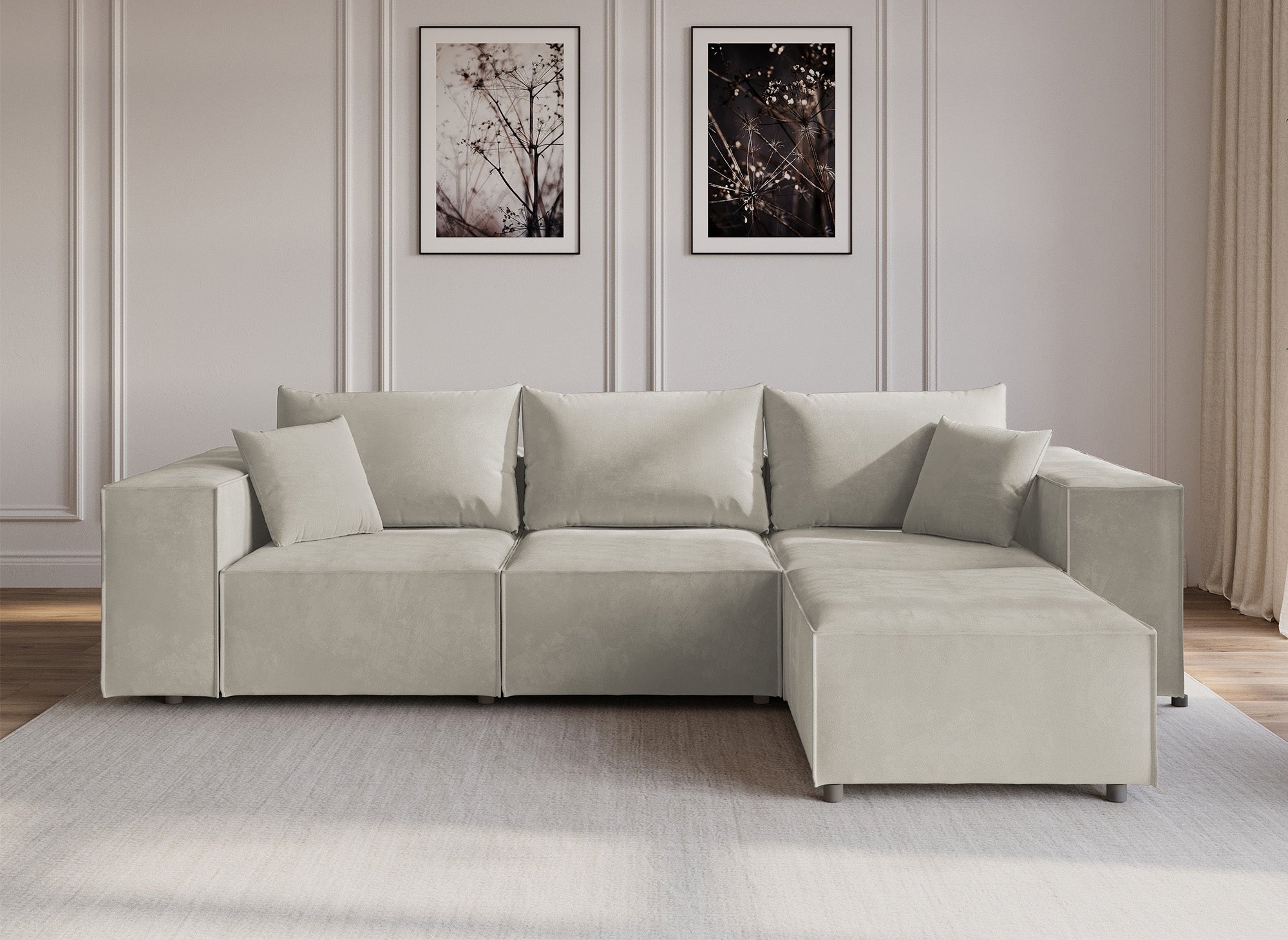 HARLEM modulares Ecksofa aus taupefarbenem Samt