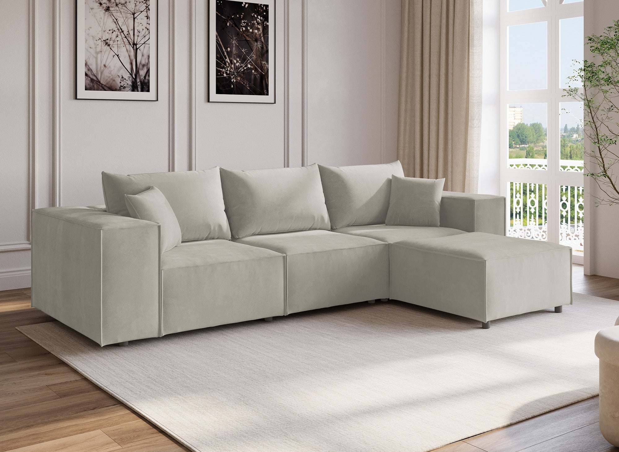 HARLEM modulares Ecksofa aus taupefarbenem Samt