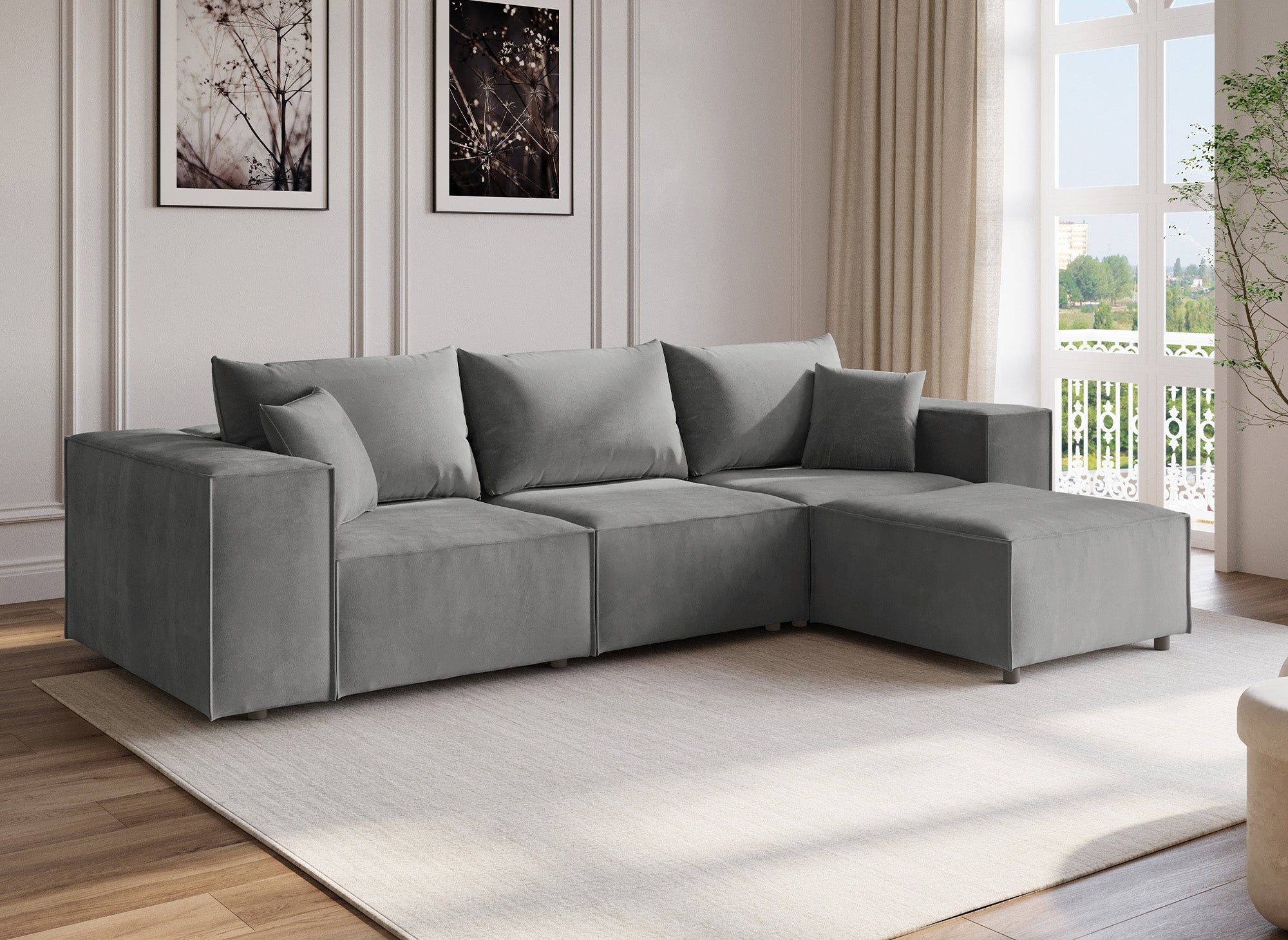 Modulares Ecksofa HARLEM aus grauem Samt