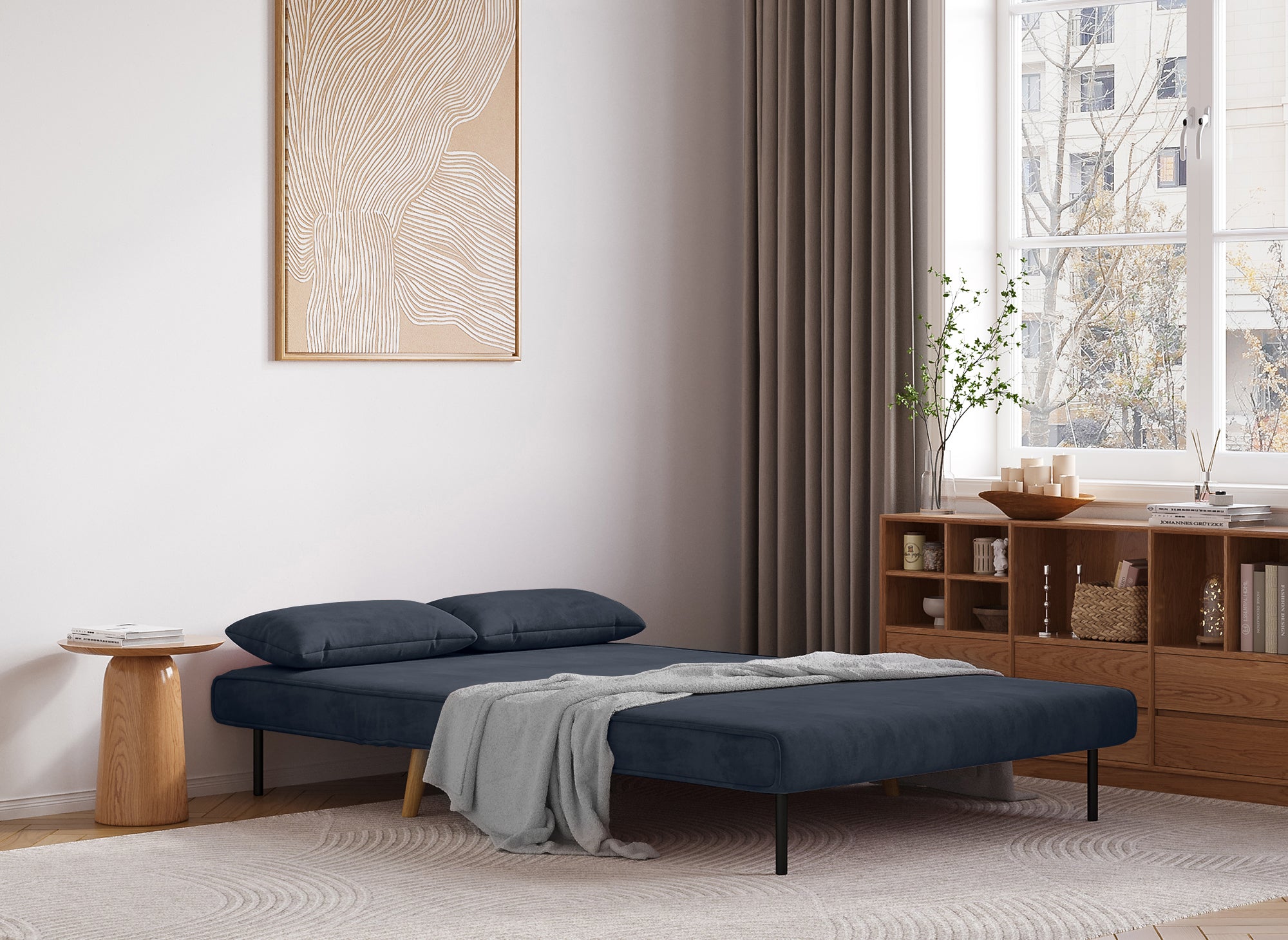 TONKA 2-Sitzer-Schlafsofa aus grauem Samt