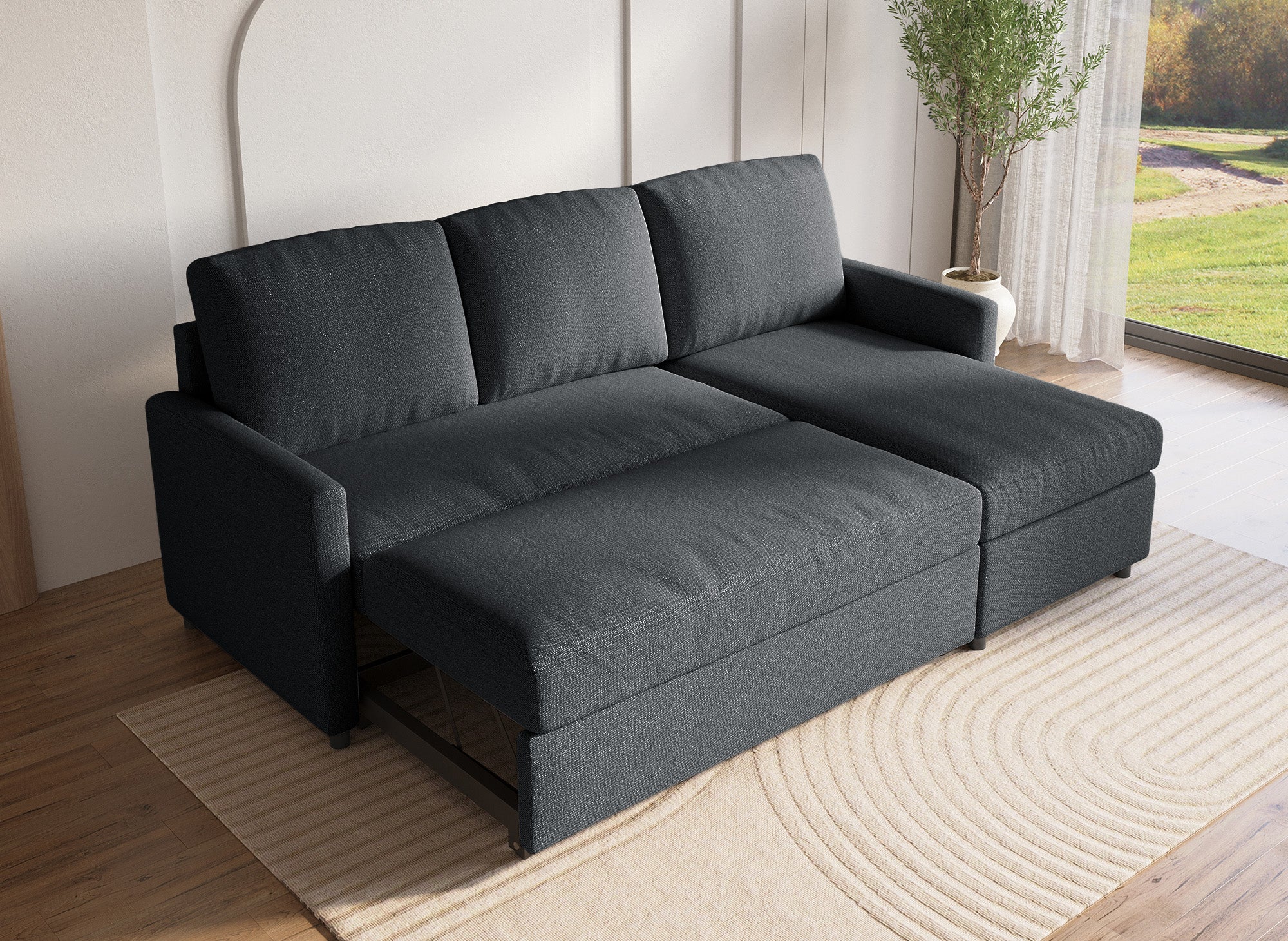 ADAM Wende-Ecksofa mit Bettkasten aus anthrazitgrauem Stoff