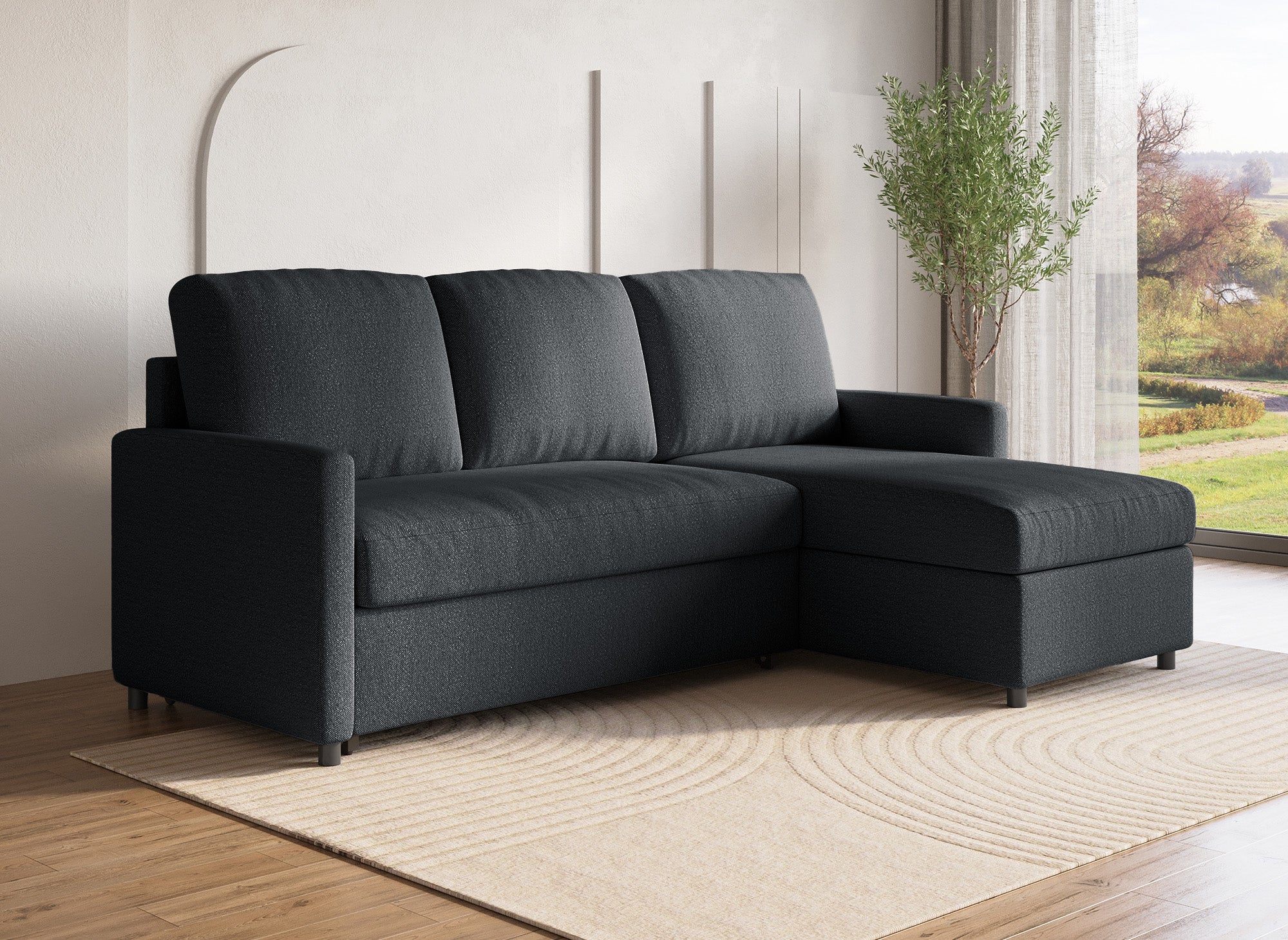 ADAM Wende-Ecksofa mit Bettkasten aus anthrazitgrauem Stoff
