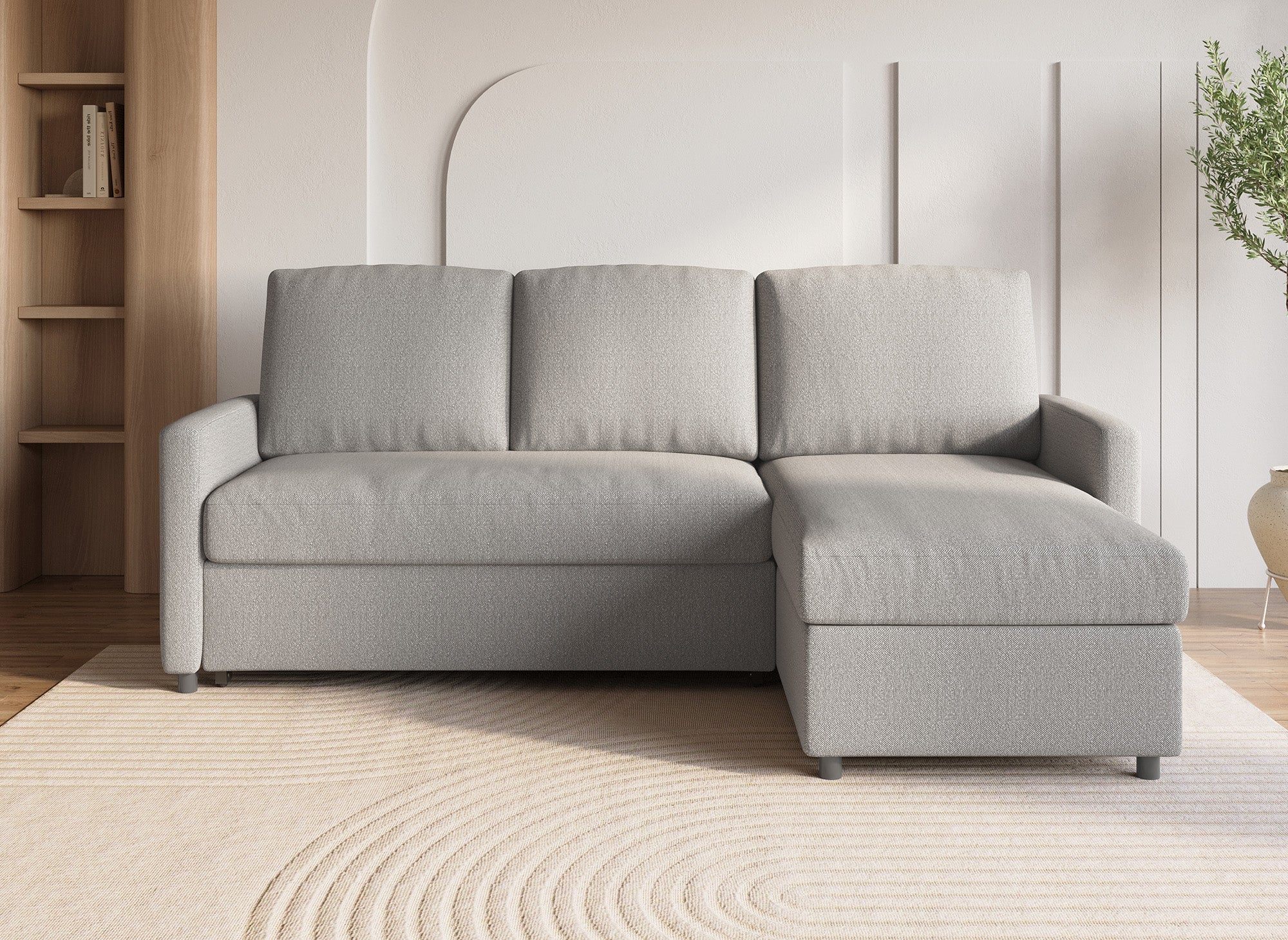 ADAM Wende-Ecksofa aus grauem Stoff mit Aufbewahrungsbox