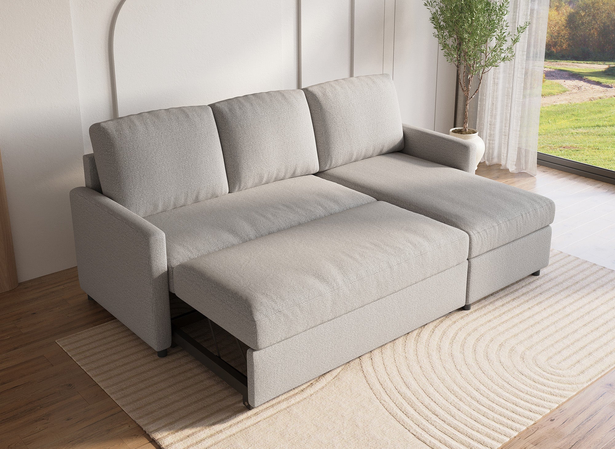 ADAM Wende-Ecksofa aus grauem Stoff mit Aufbewahrungsbox