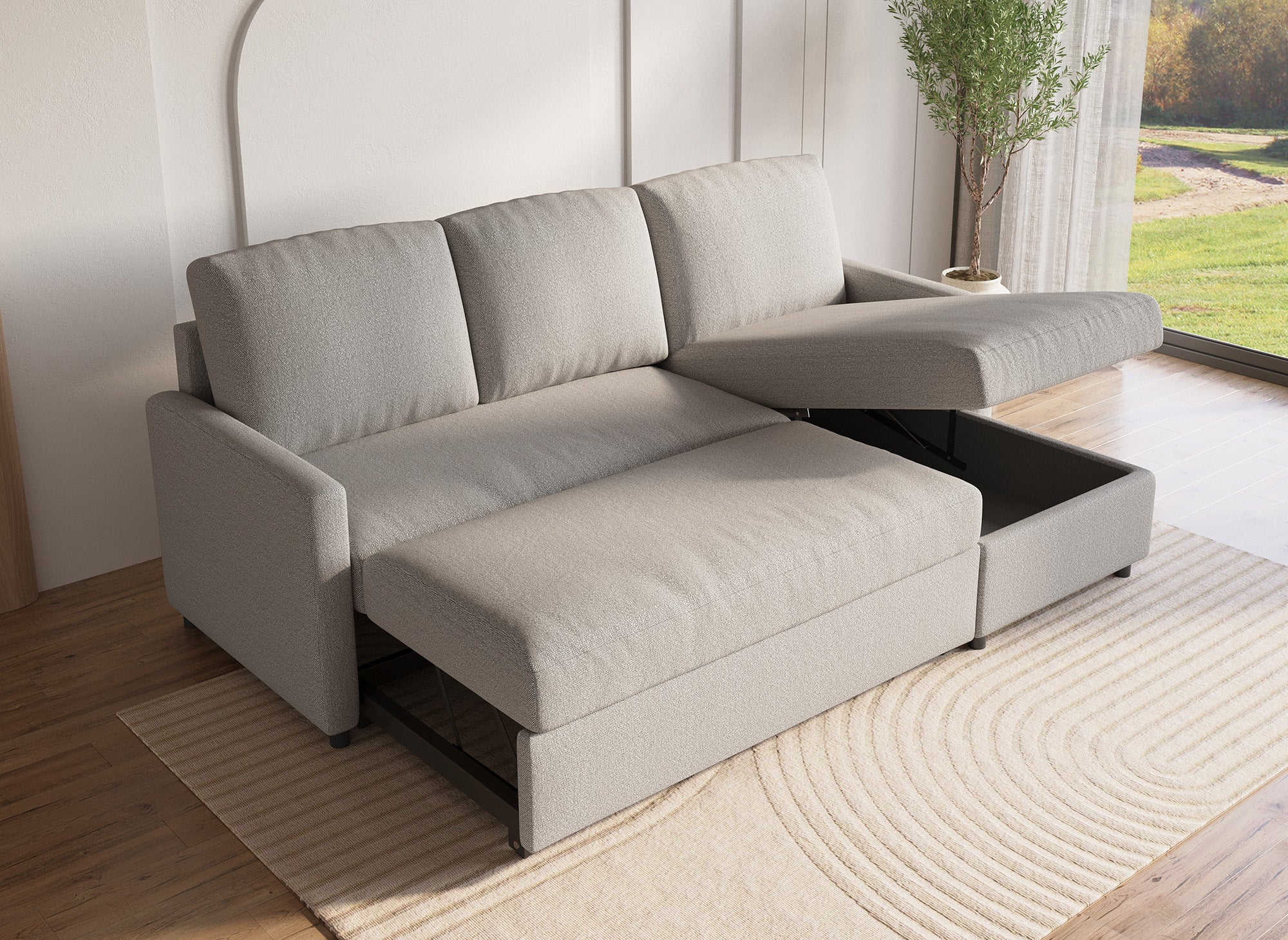 ADAM Wende-Ecksofa aus grauem Stoff mit Aufbewahrungsbox