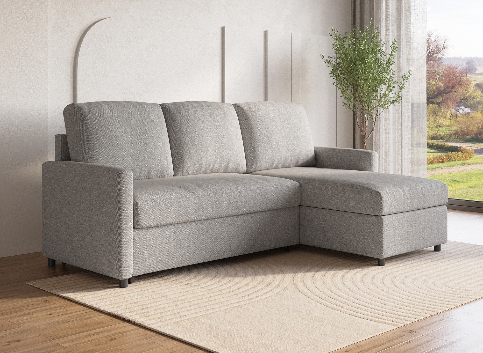 ADAM Wende-Ecksofa aus grauem Stoff mit Aufbewahrungsbox