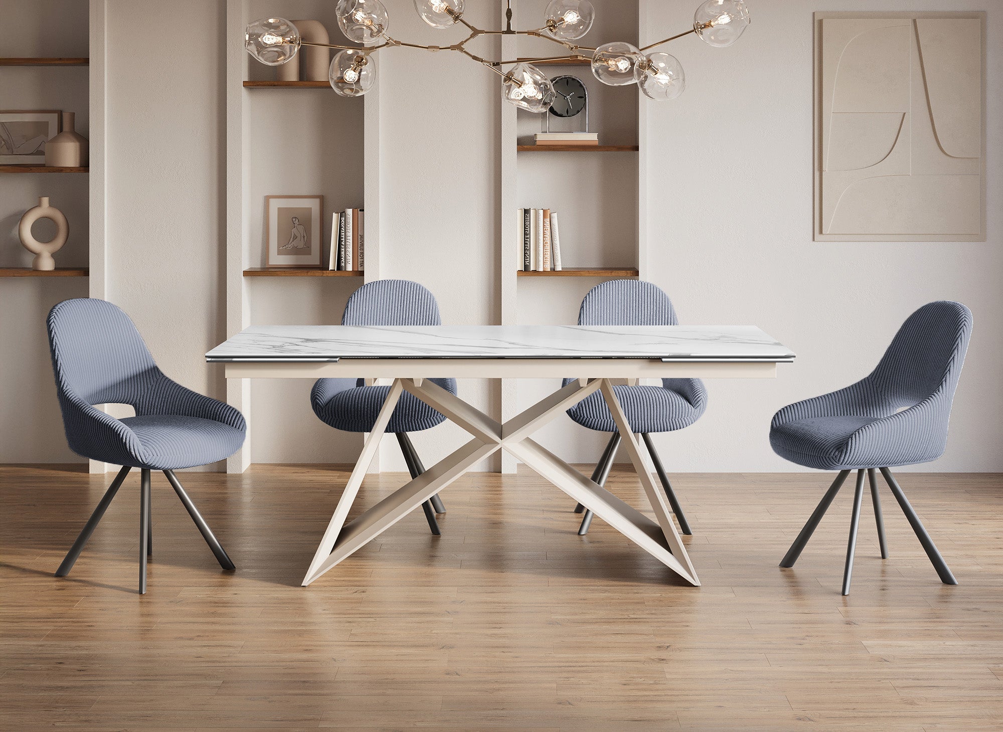 2er-Set Designerstühle SYRA aus grauem Cord