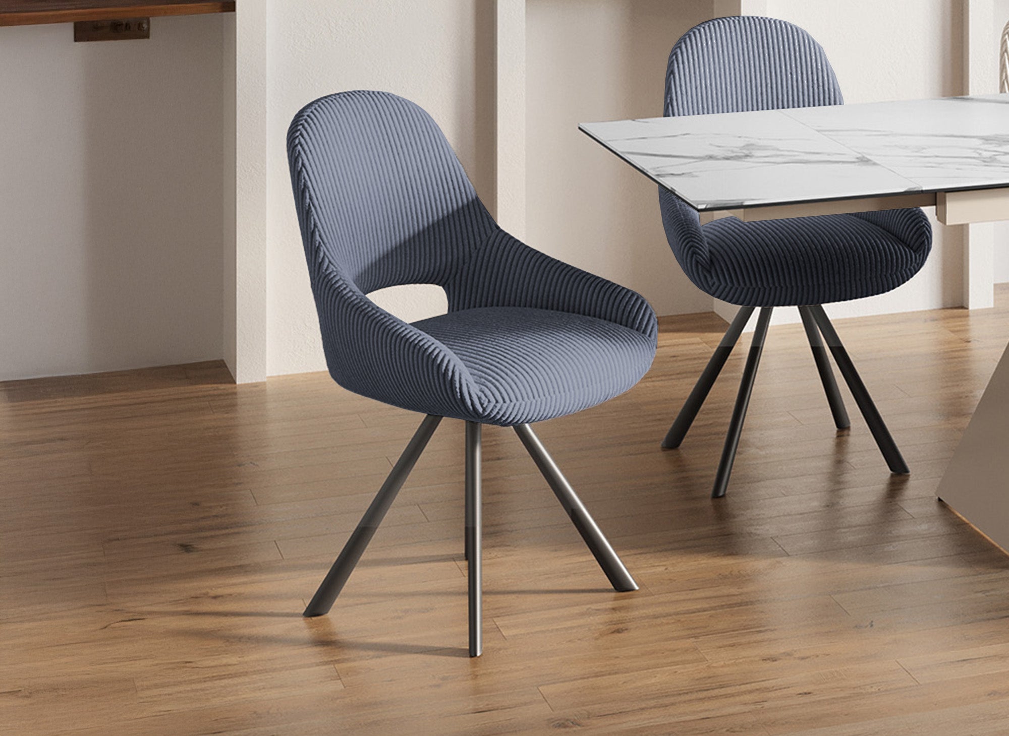 2er-Set Designerstühle SYRA aus grauem Cord
