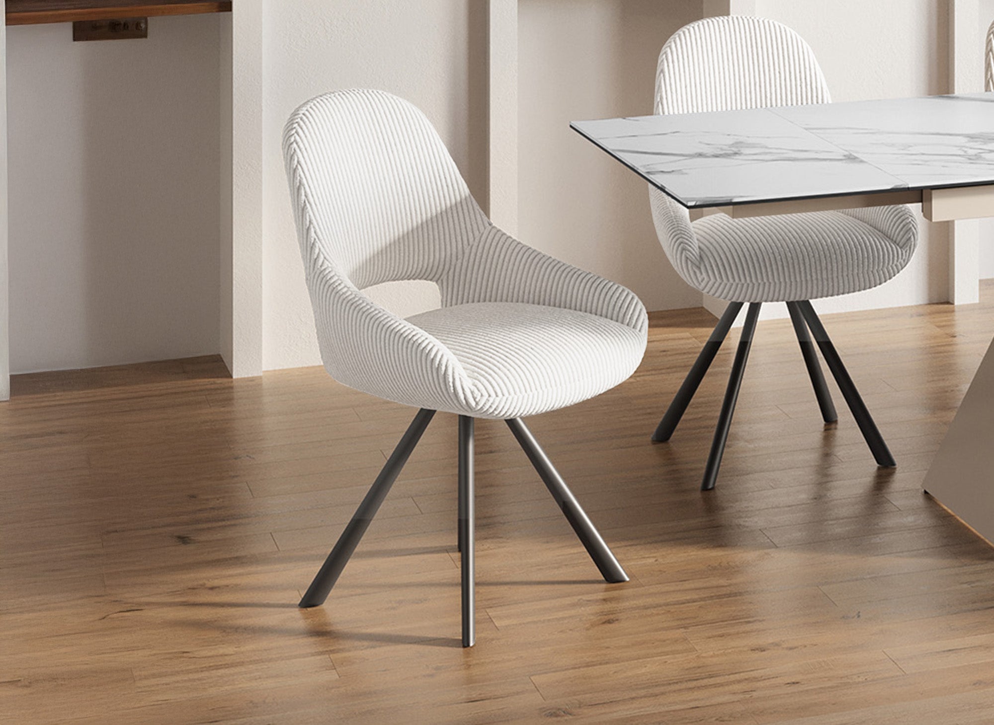 2er Set Designer-Stühle aus ecru-weißem Cord SYRA