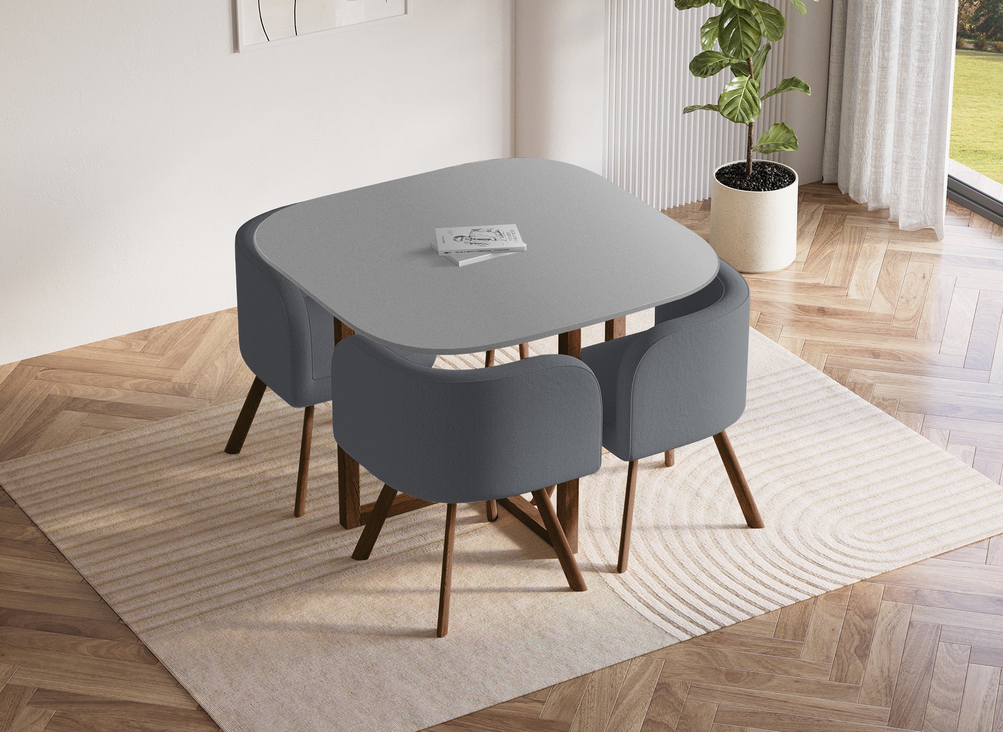 FLEN graues stapelbares Tisch- und 4-Stühle-Set
