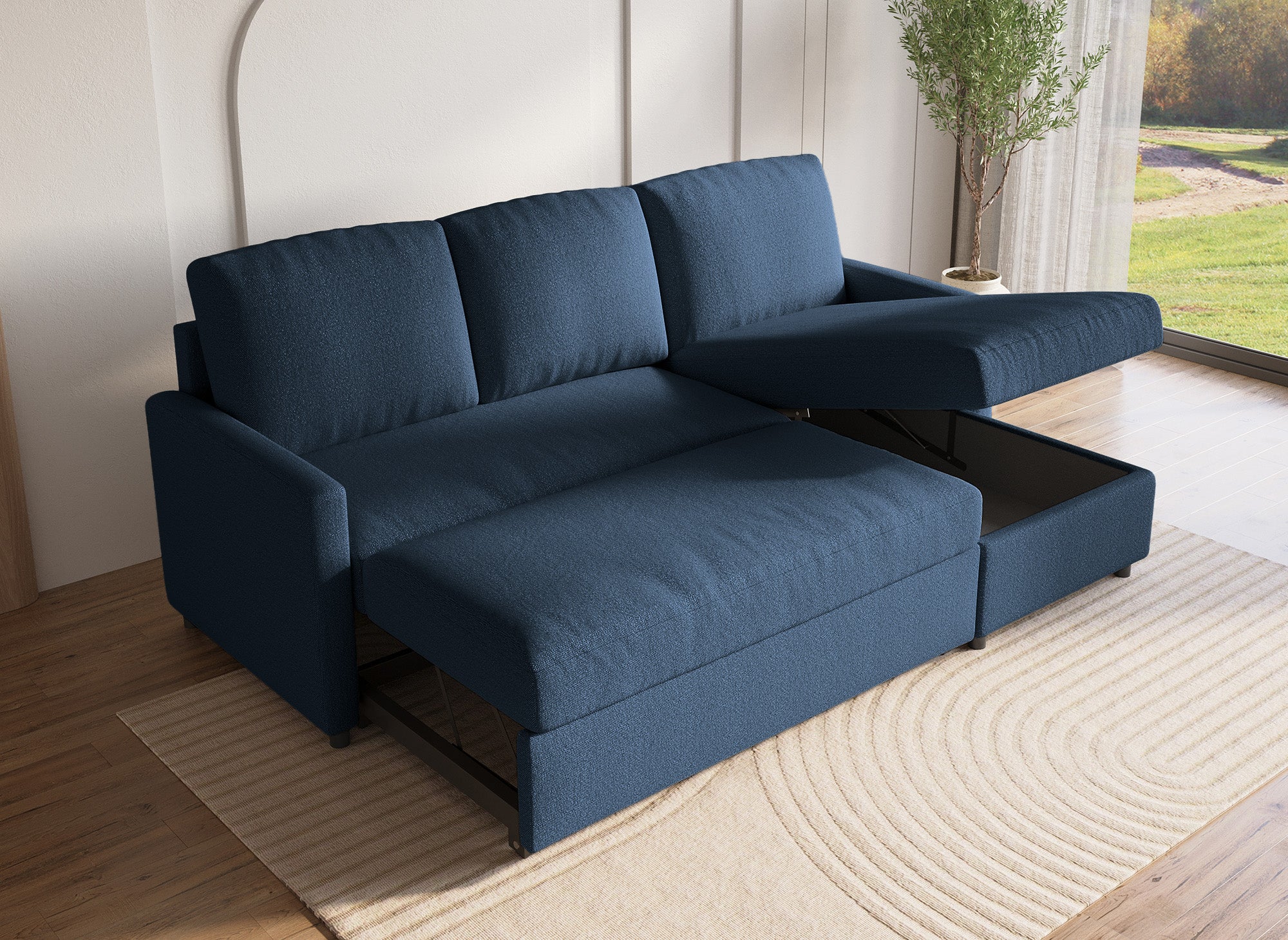 ADAM Wende-Ecksofa aus blauem Stoff mit Aufbewahrungsbox
