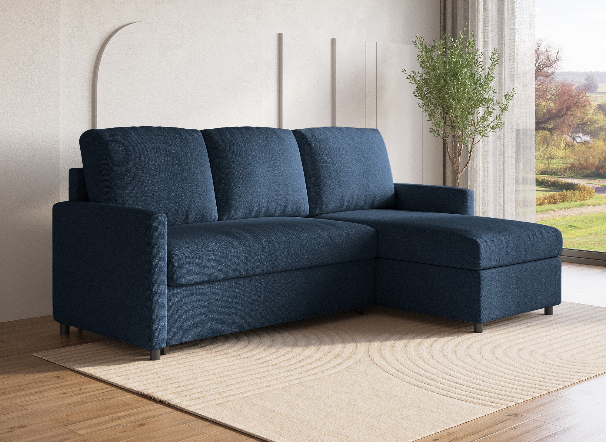 ADAM Wende-Ecksofa aus blauem Stoff mit Aufbewahrungsbox