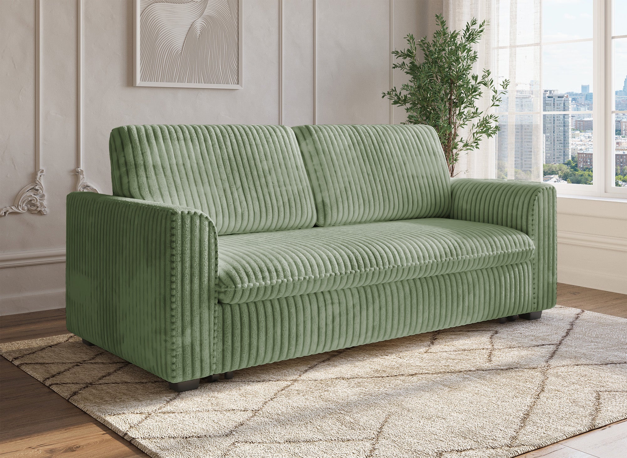 MAYLIE 3-Sitzer-Schlafsofa aus dickem grünem Cord