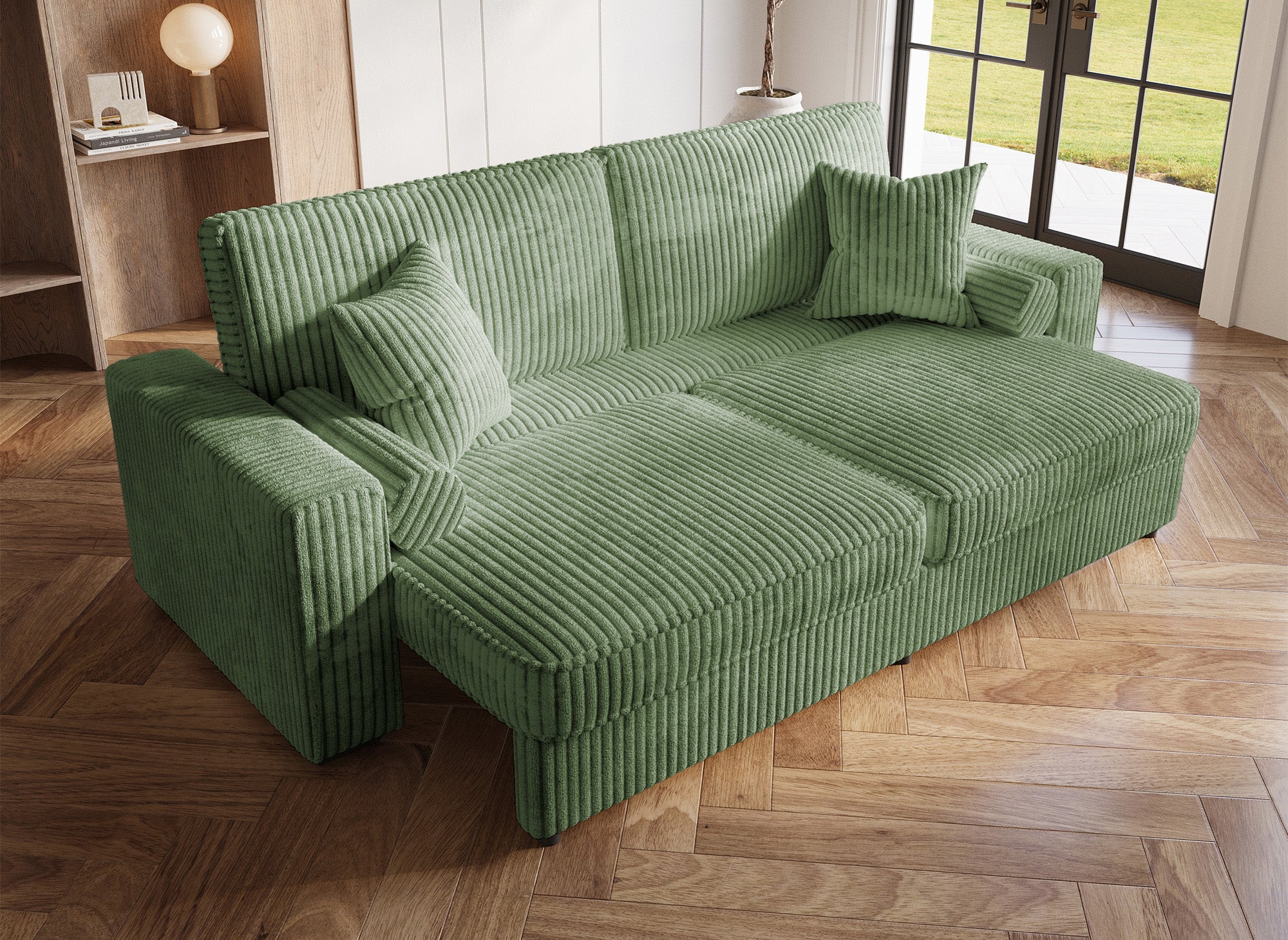 ALINE 3-Sitzer-Schlafsofa aus dickem grünem Cord