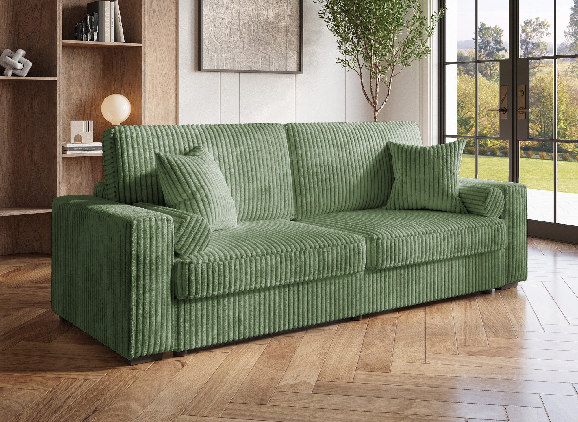 ALINE 3-Sitzer-Schlafsofa aus dickem grünem Cord