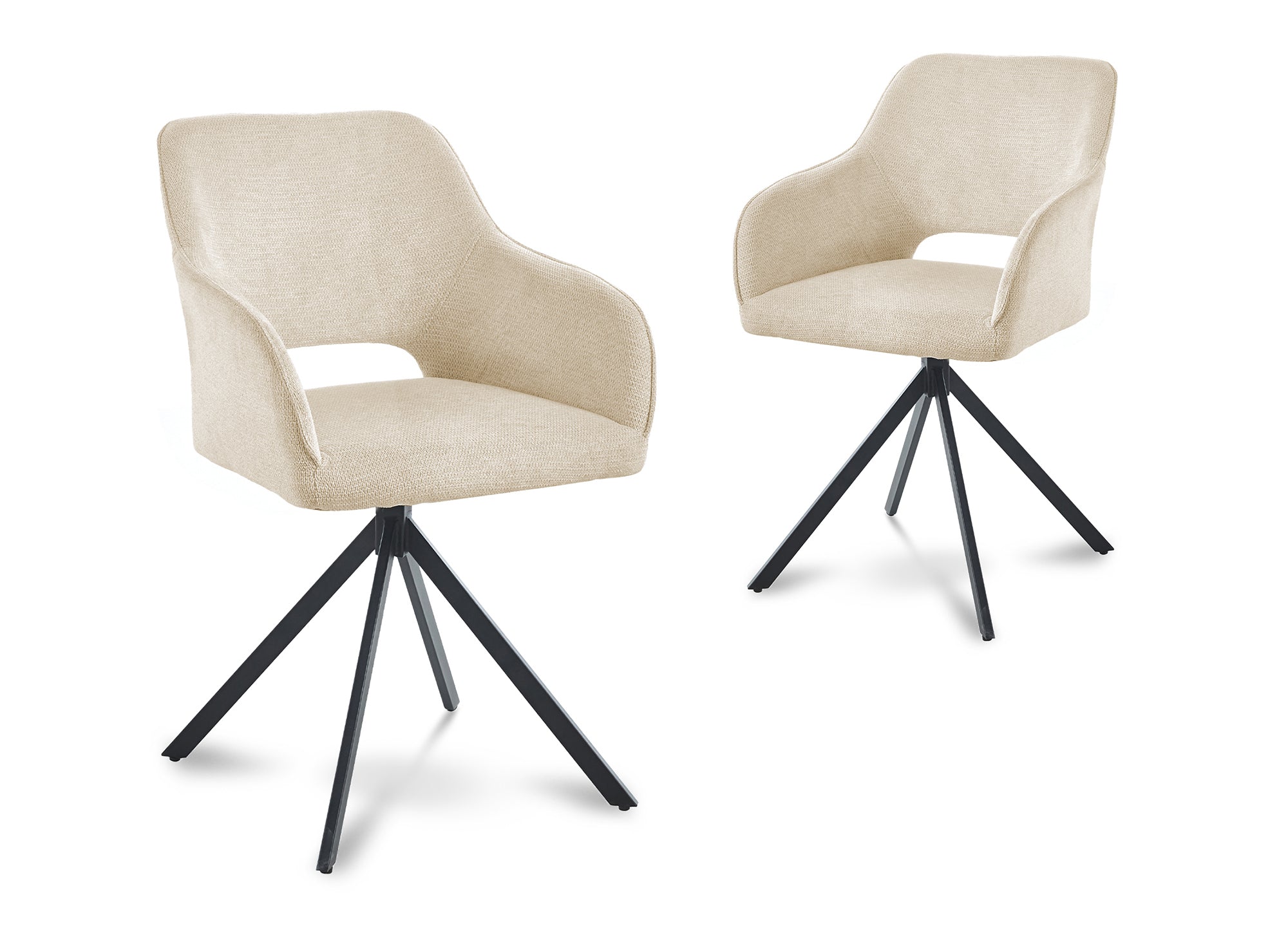 2er Set Designer-Drehstühle aus beigem Samt CIEL