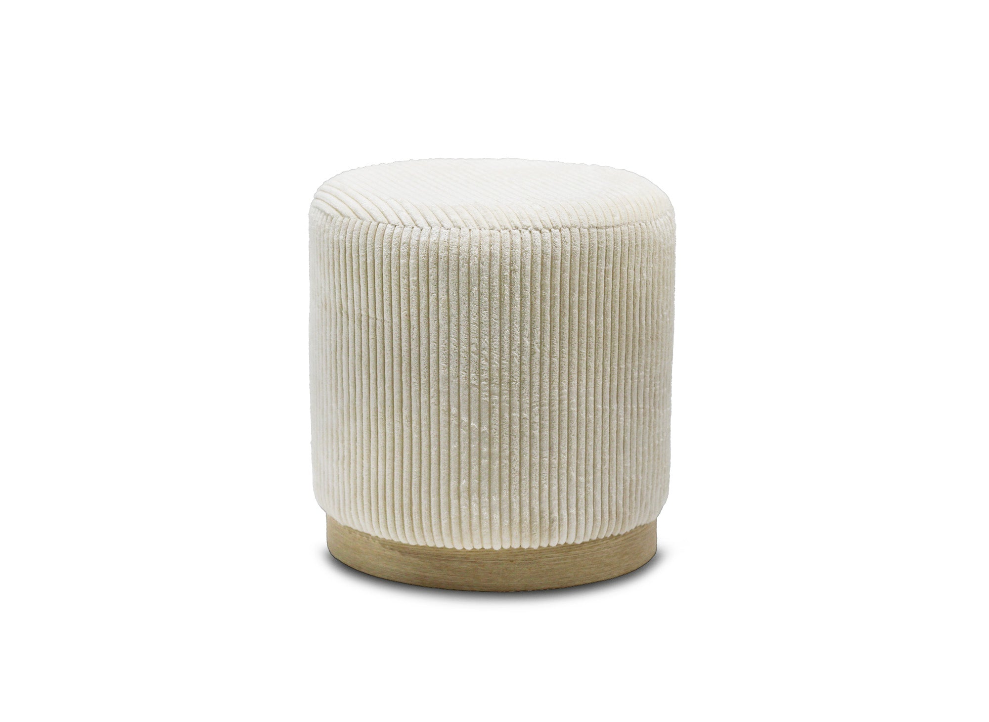 NAORA beigefarbener Cord-Designer-Pouf mit Holzbeinen