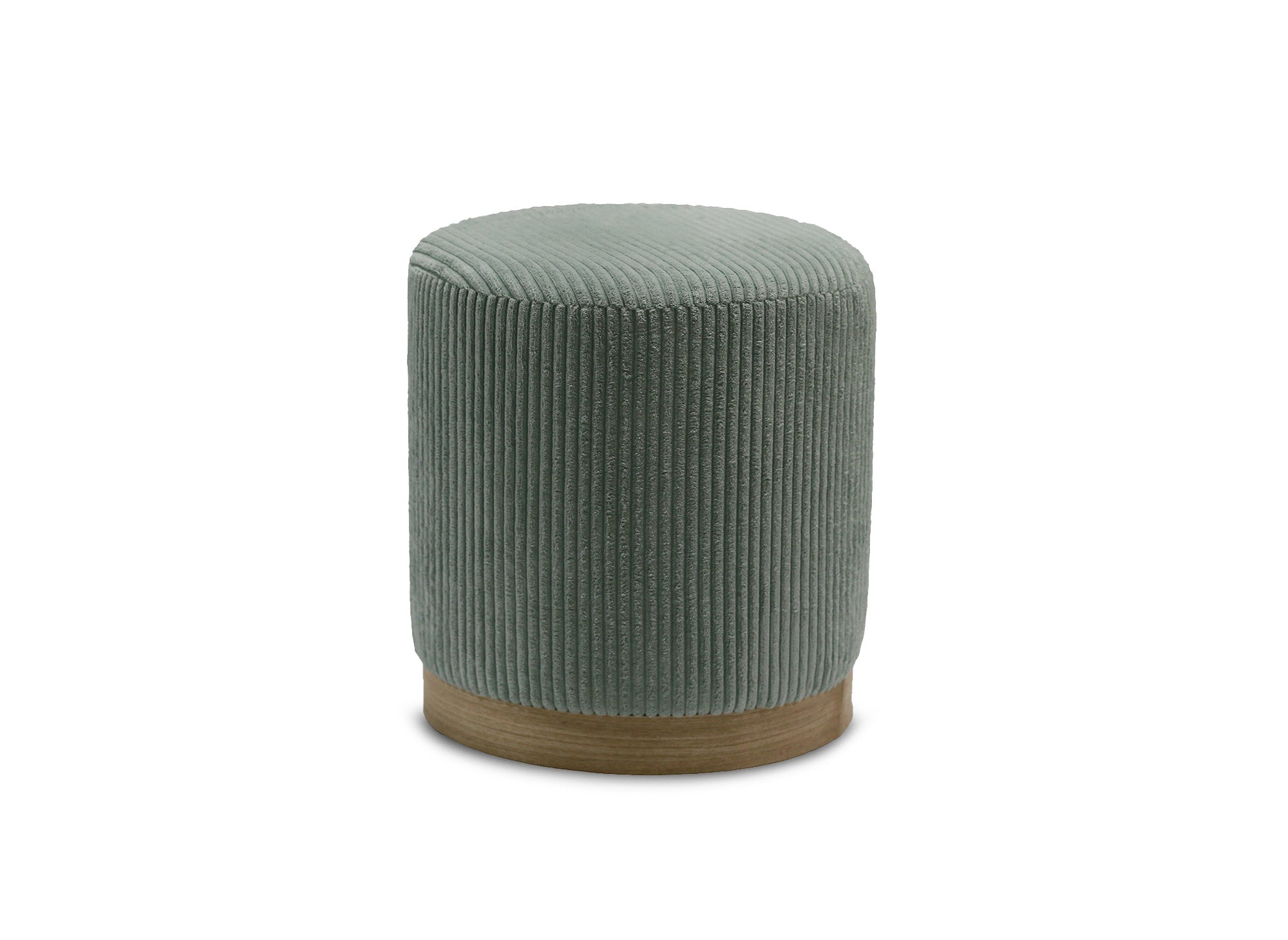 NAORA Designer-Pouf aus wassergrünem Cord mit Holzbeinen